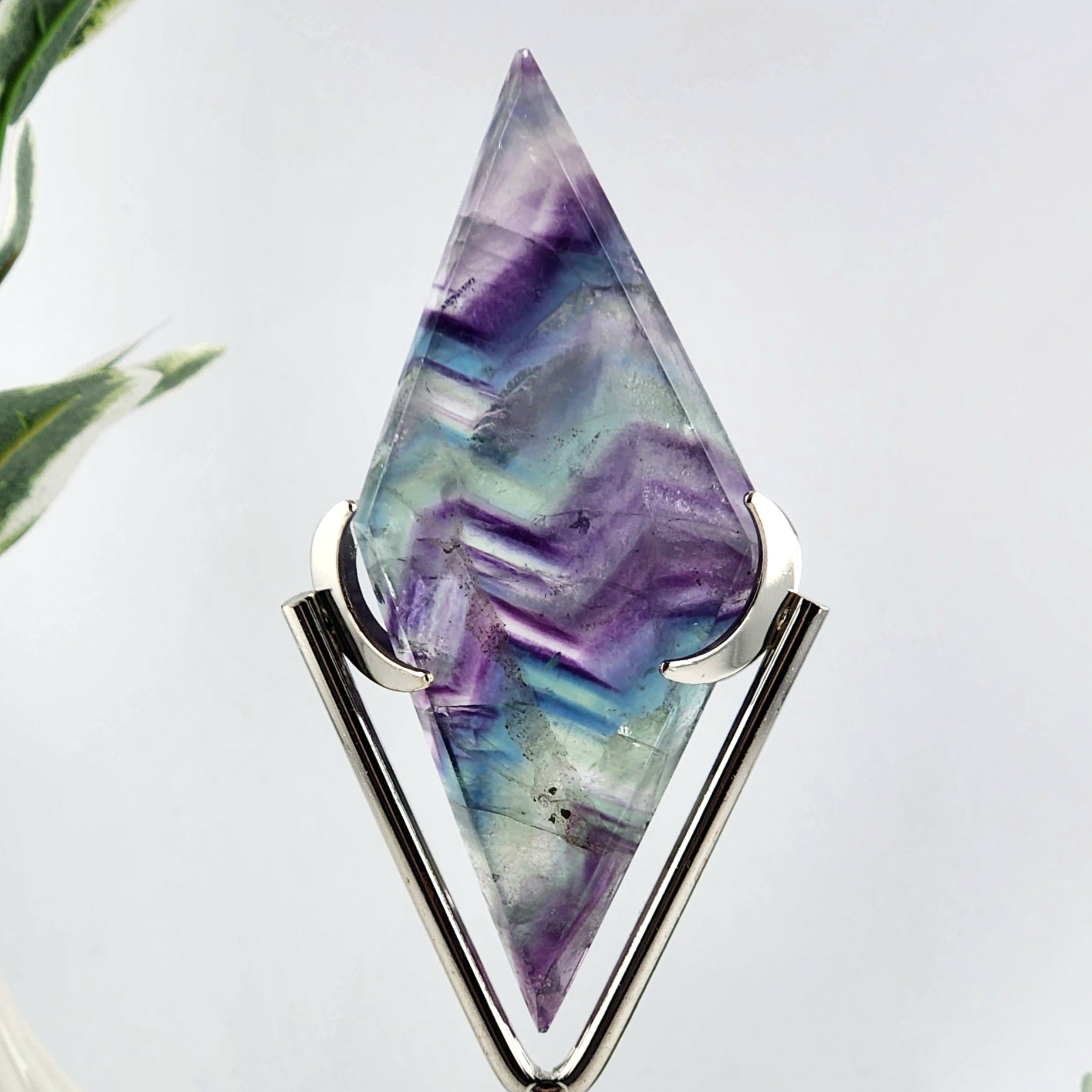 Fluorite Diamond On Silver Stand *Misfit - Irregular shape*