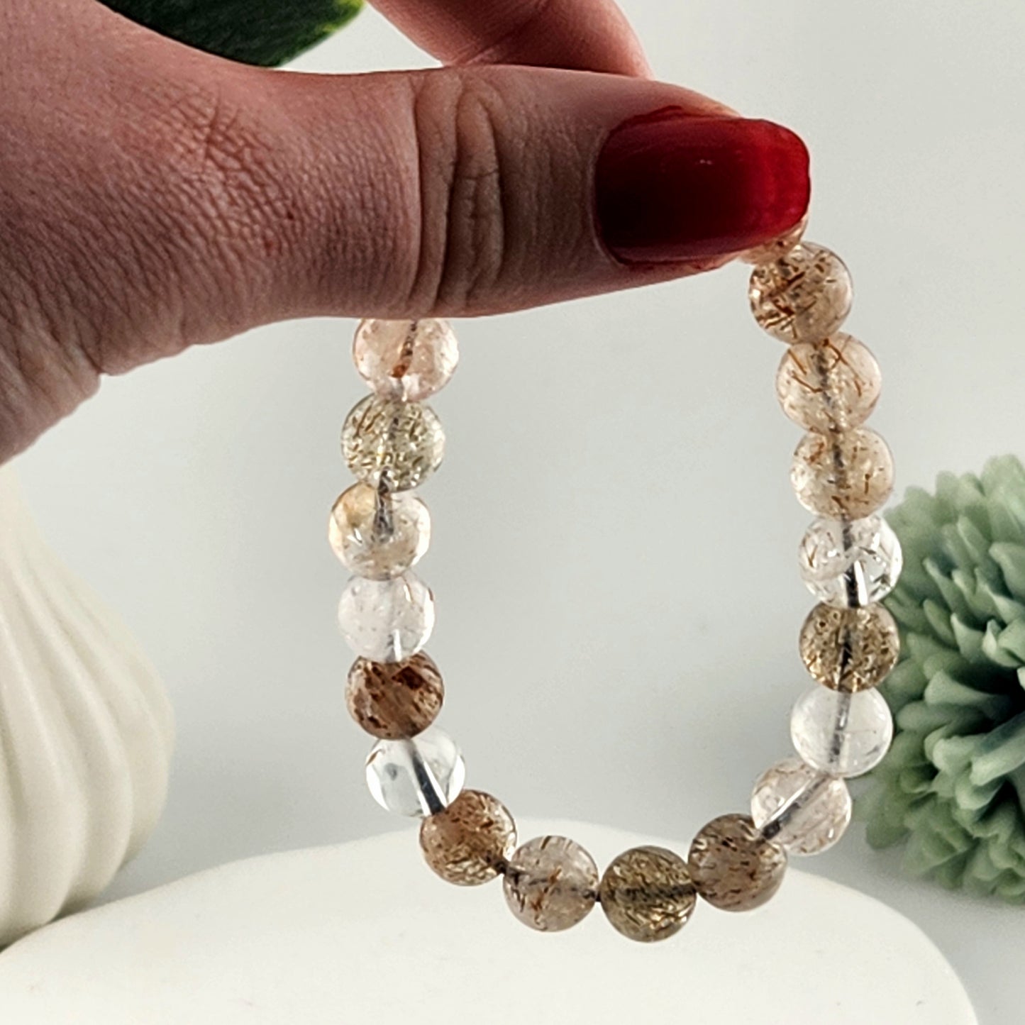 Copper Rutilated Quartz Beaded Bracelet - 8mm