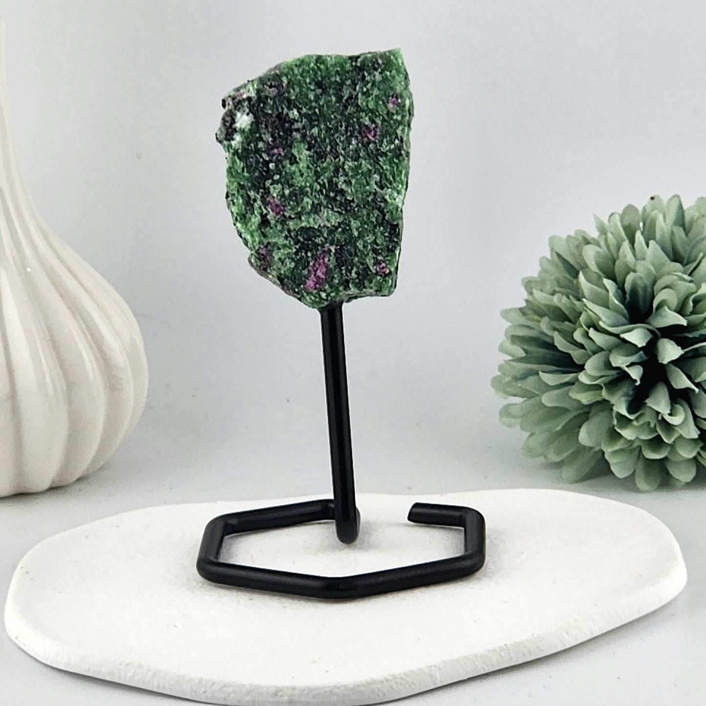 Ruby Zoisite Raw On Black Stand