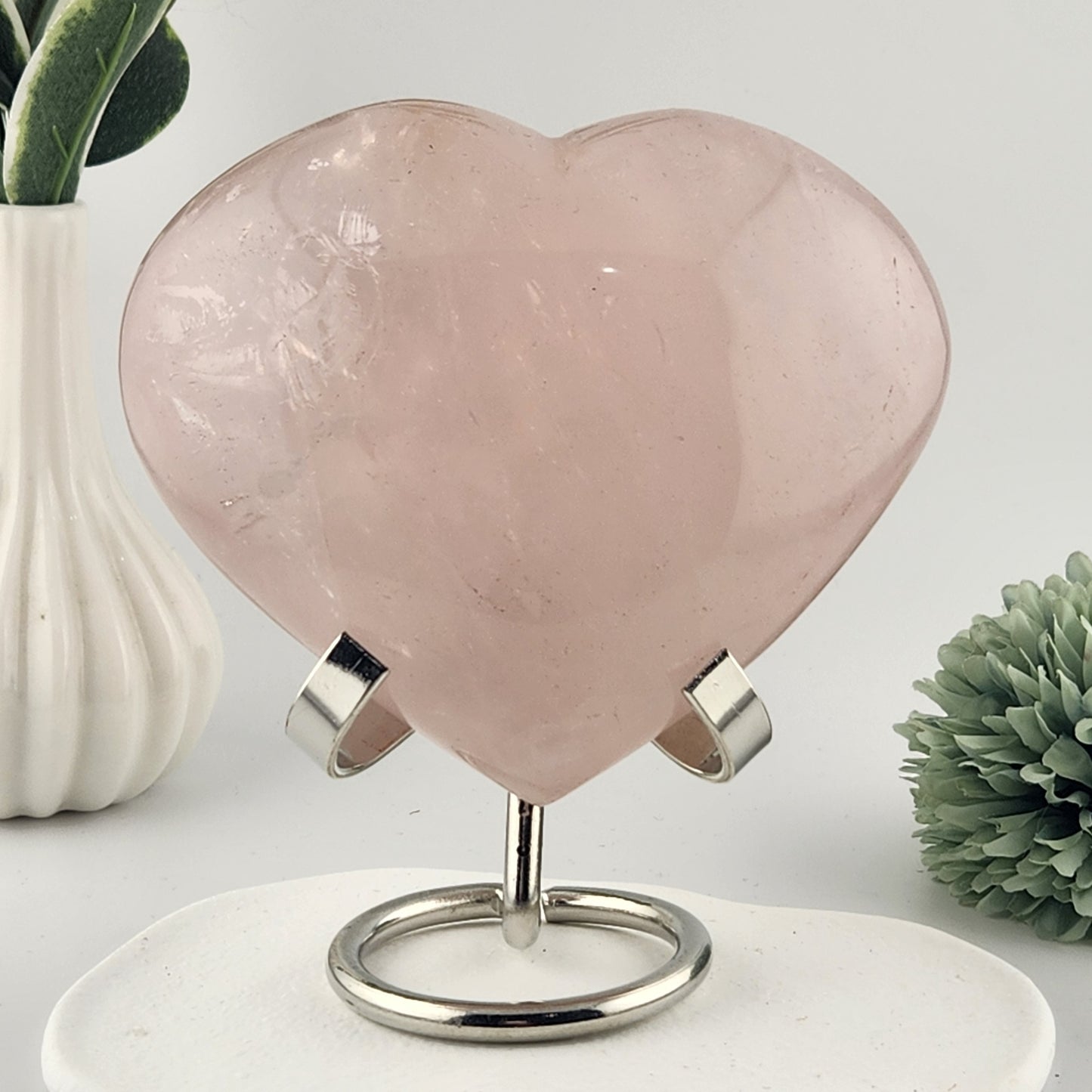 Rose Quartz Heart On Silver Stand