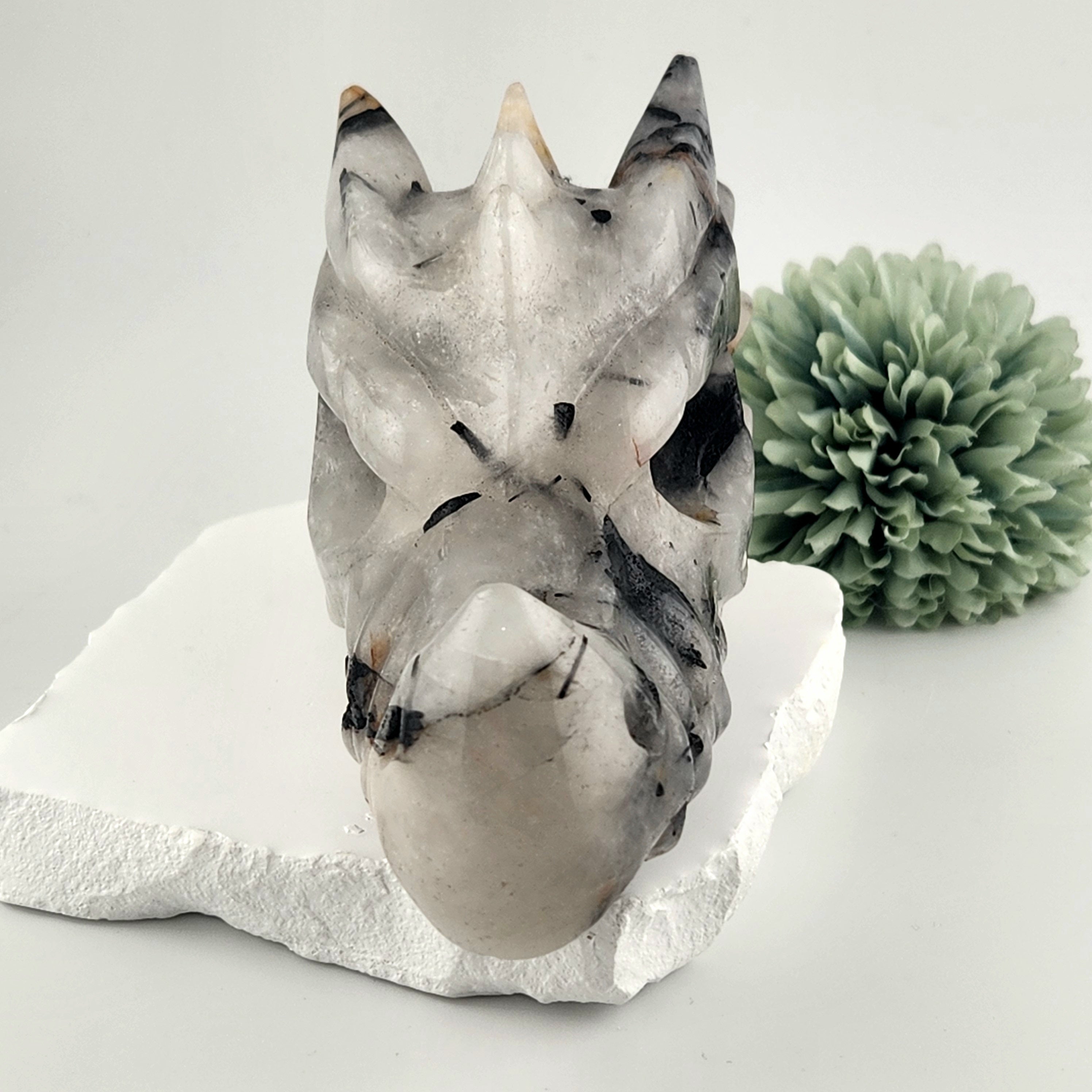 Black Rutile in Clear Quartz Dragon Head