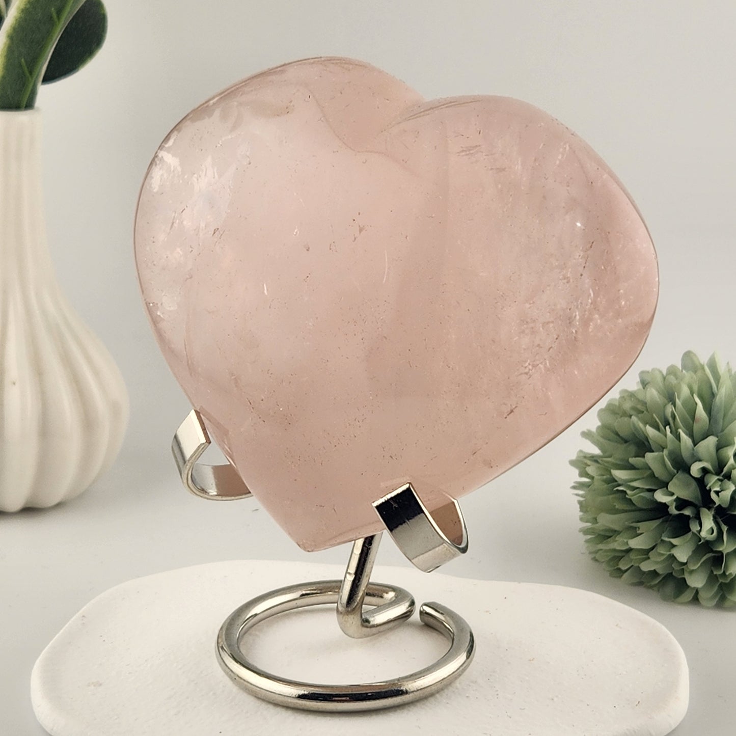 Rose Quartz Heart On Silver Stand