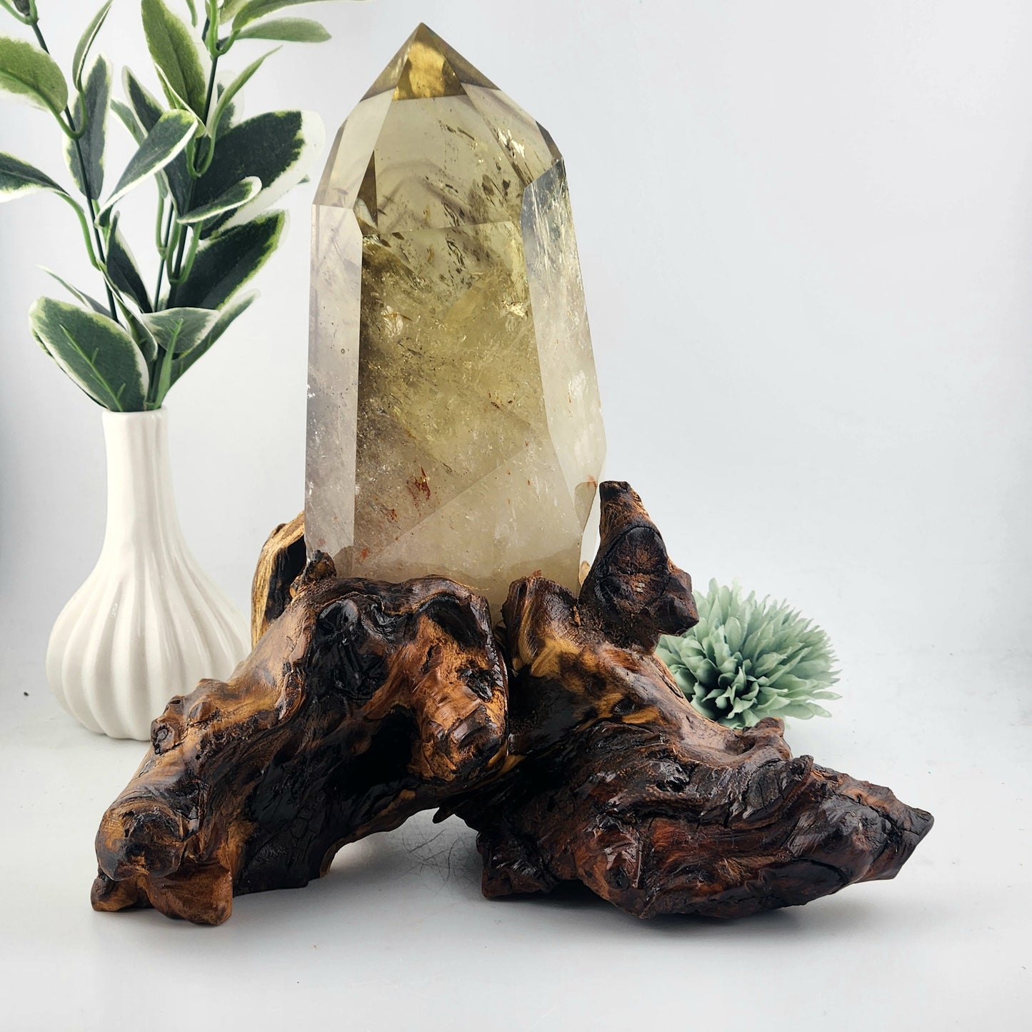 Smokey Citrine Tower On Custom Driftwood Stand