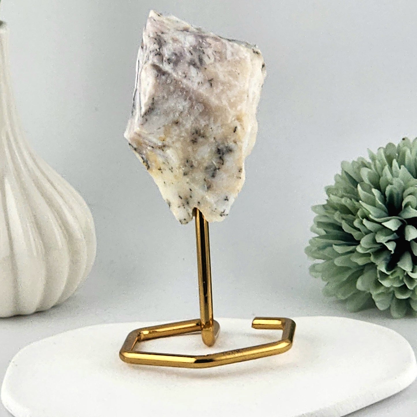 Dendritic Opal Raw On Gold Stand
