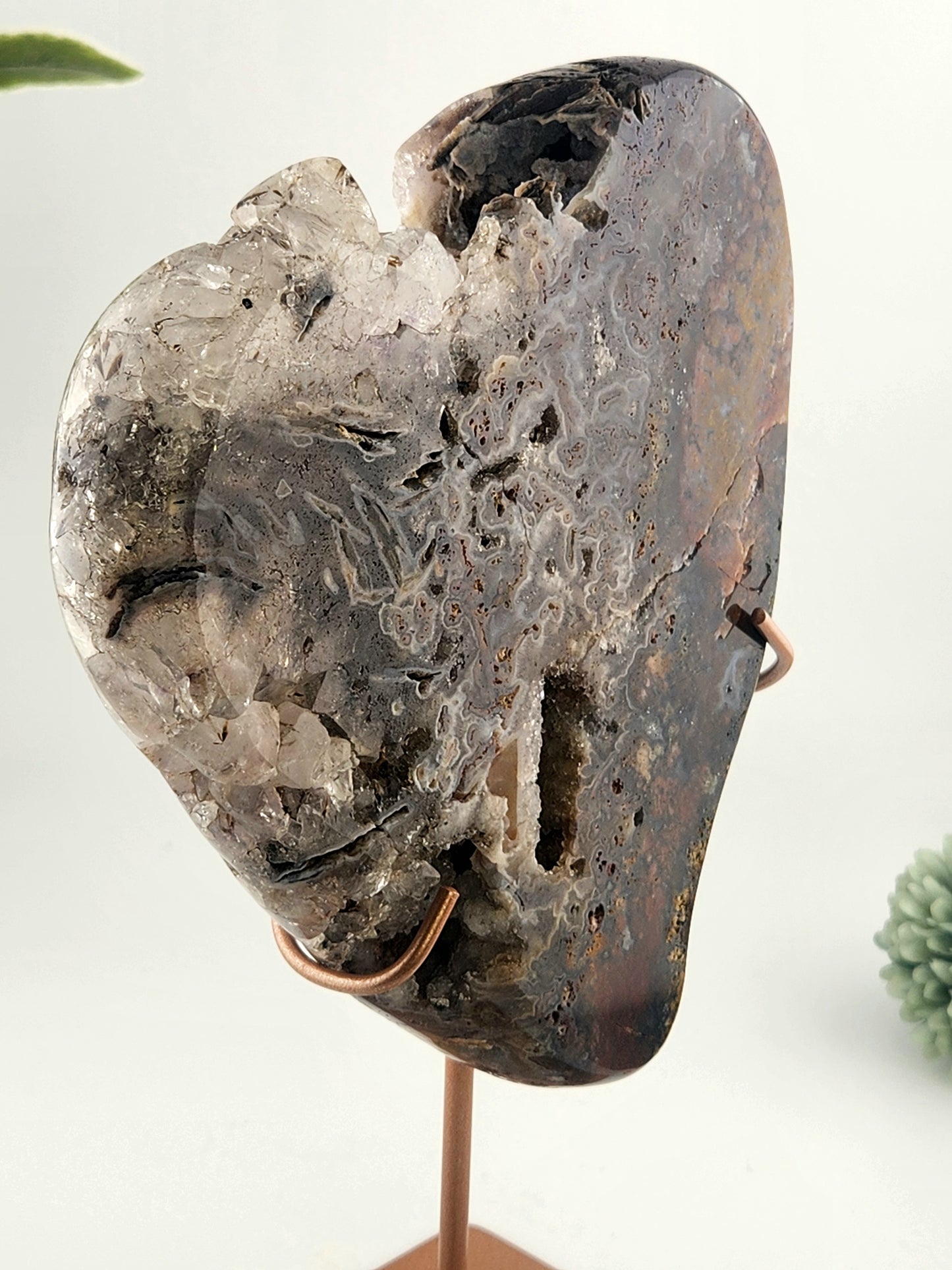 Jasper with Quartz Slab on Custom Gold Stand