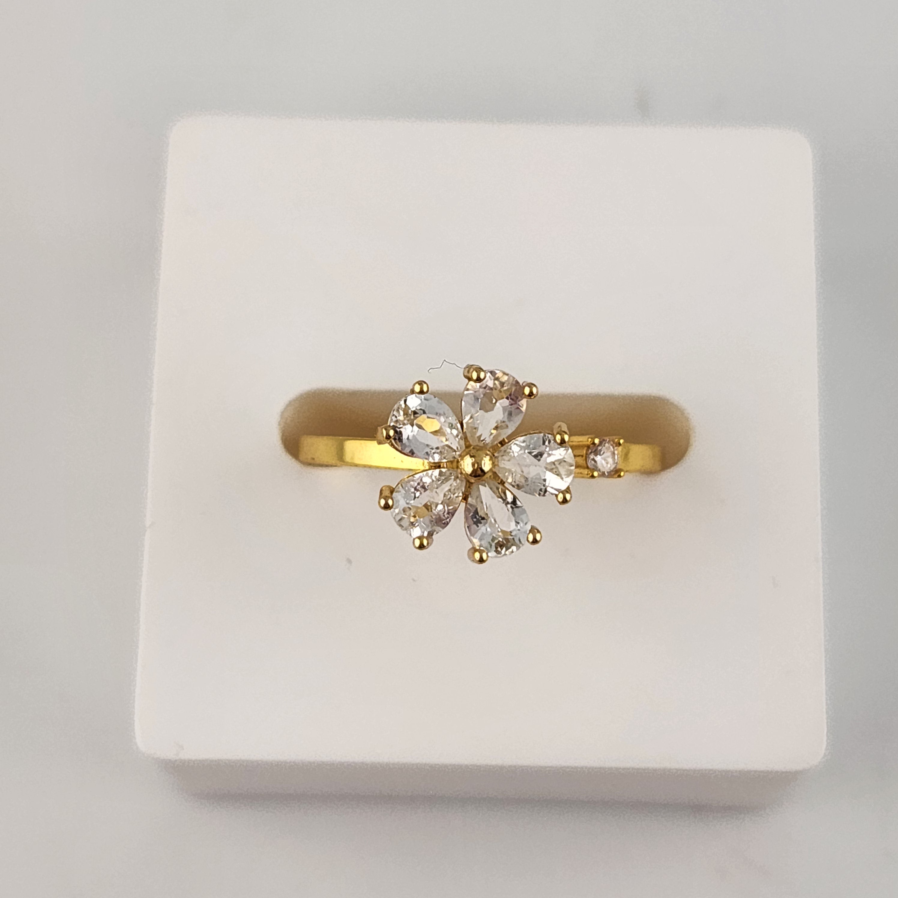 Fidget Spinning Clear Quartz Flower Ring - Gold Adjustable