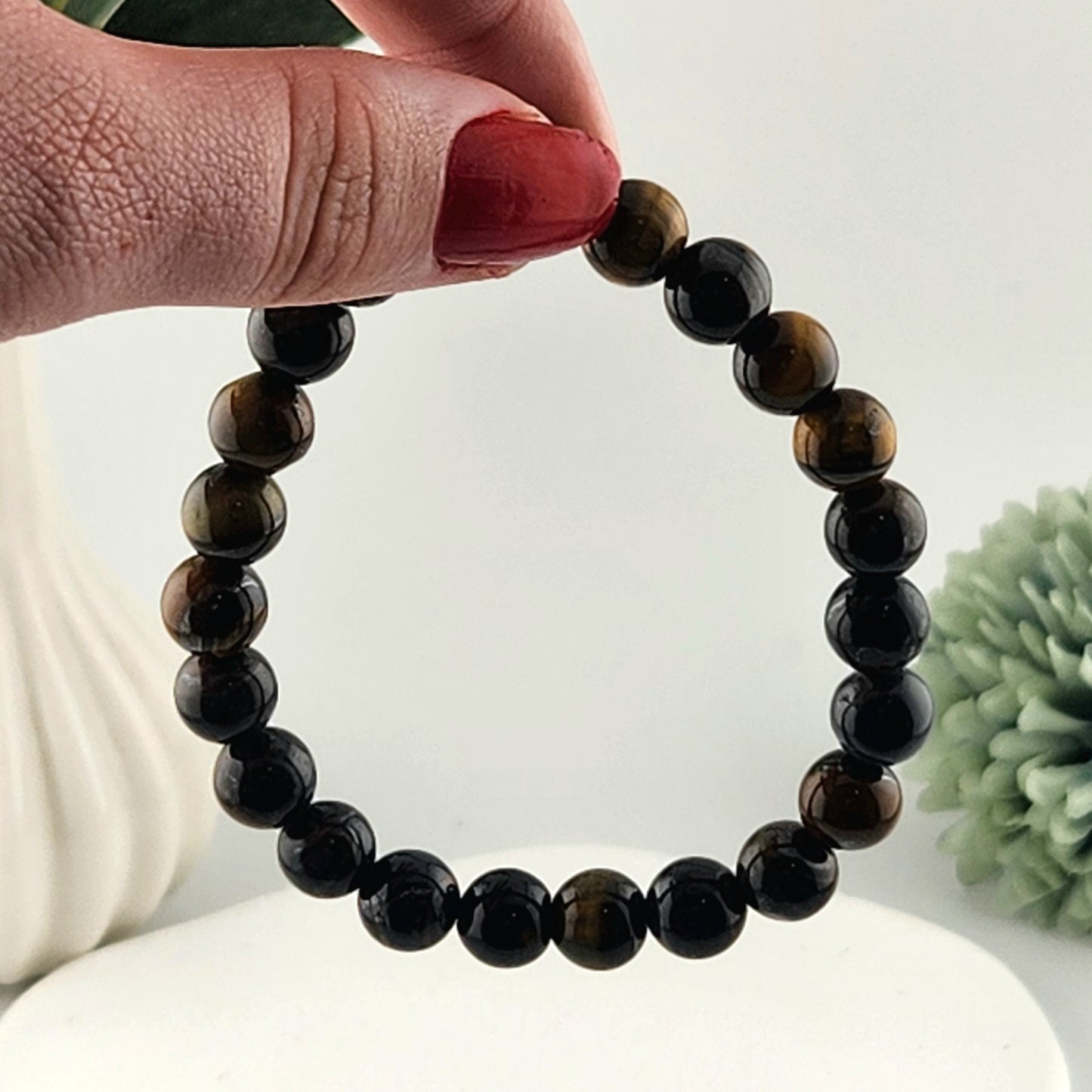 Blue + Yellow Tigers Eye Beaded Bracelet - 8mm