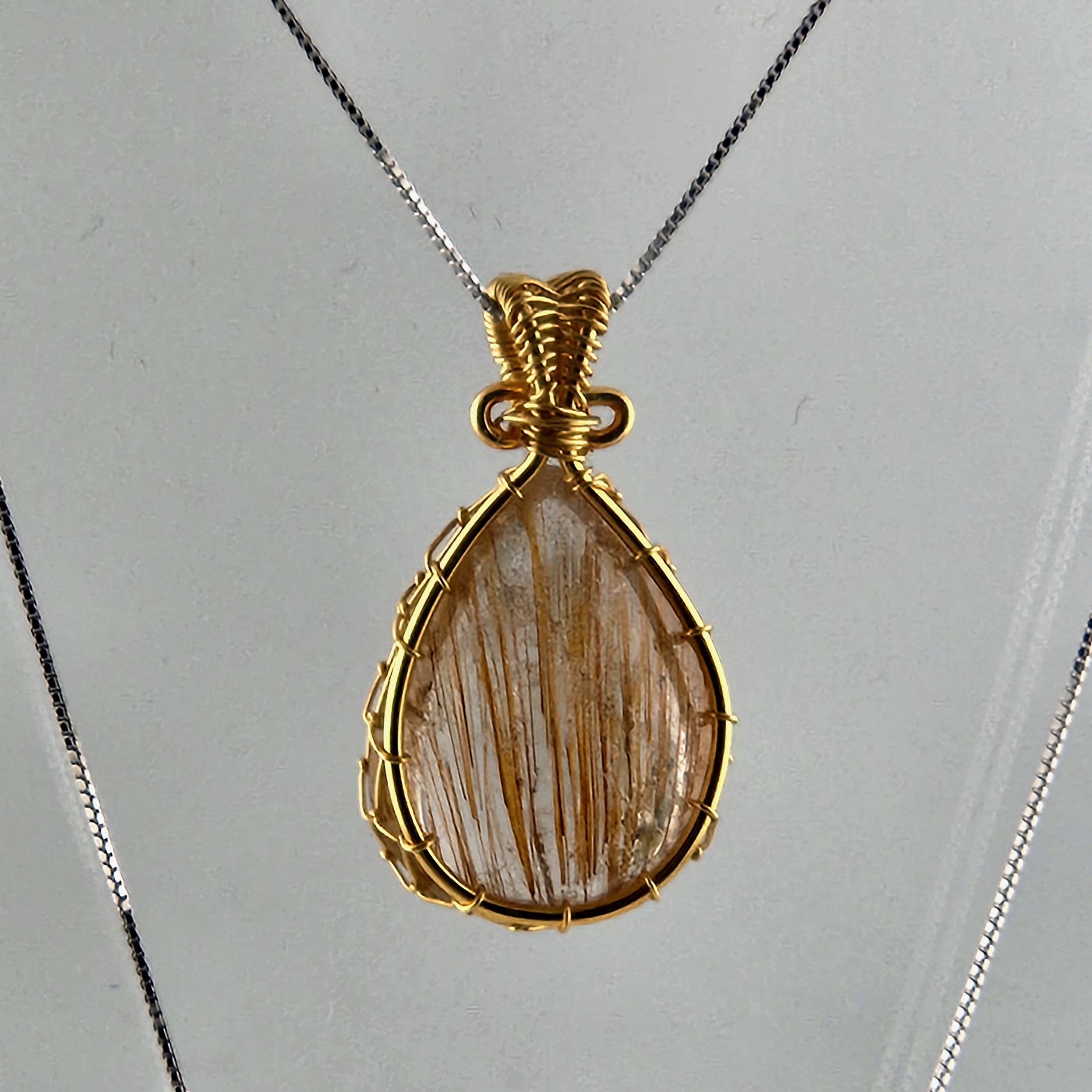 Copper Rutile Quartz Gold Wire Wrapped Pendant