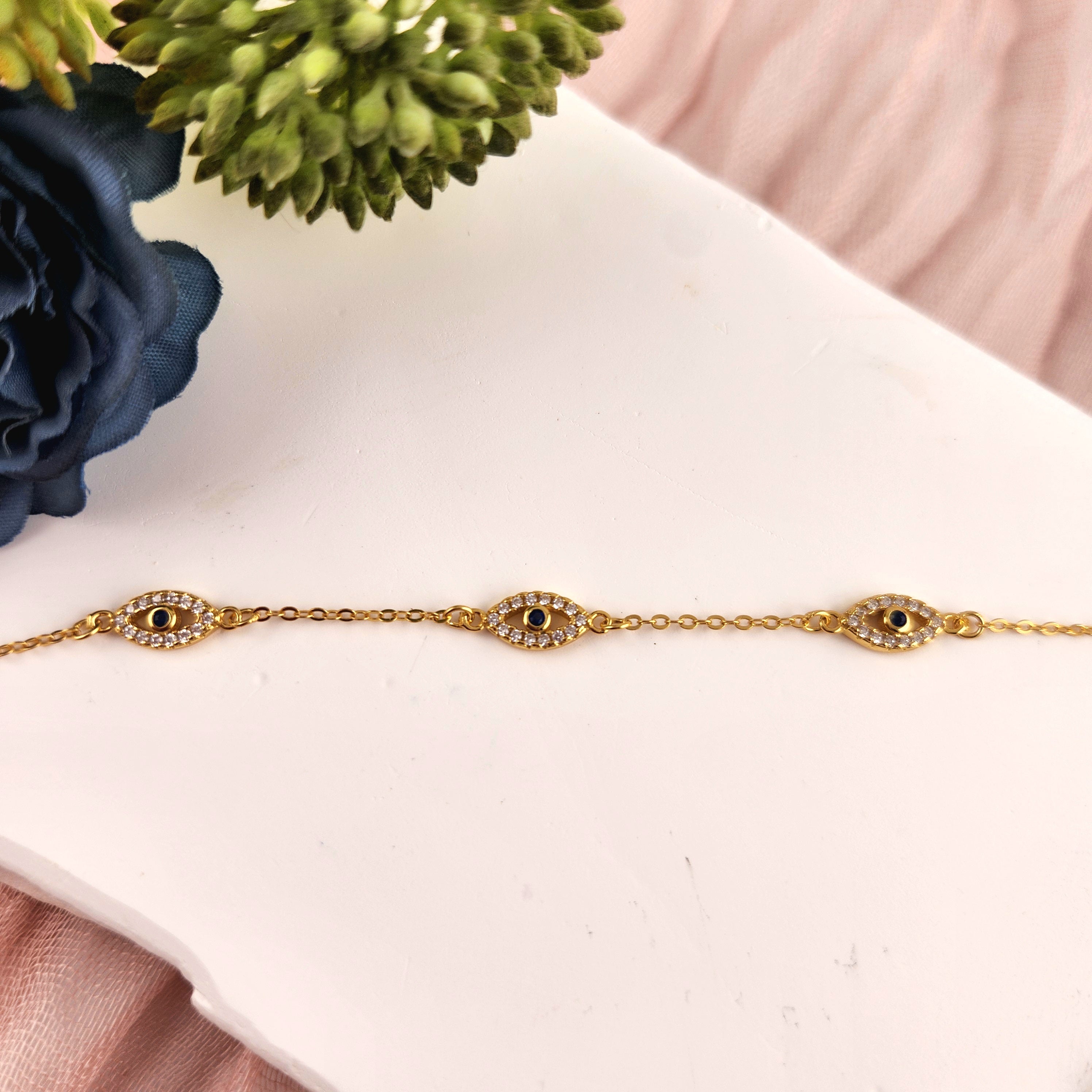 Triple Evil Eye Bracelet - Gold Plated S925