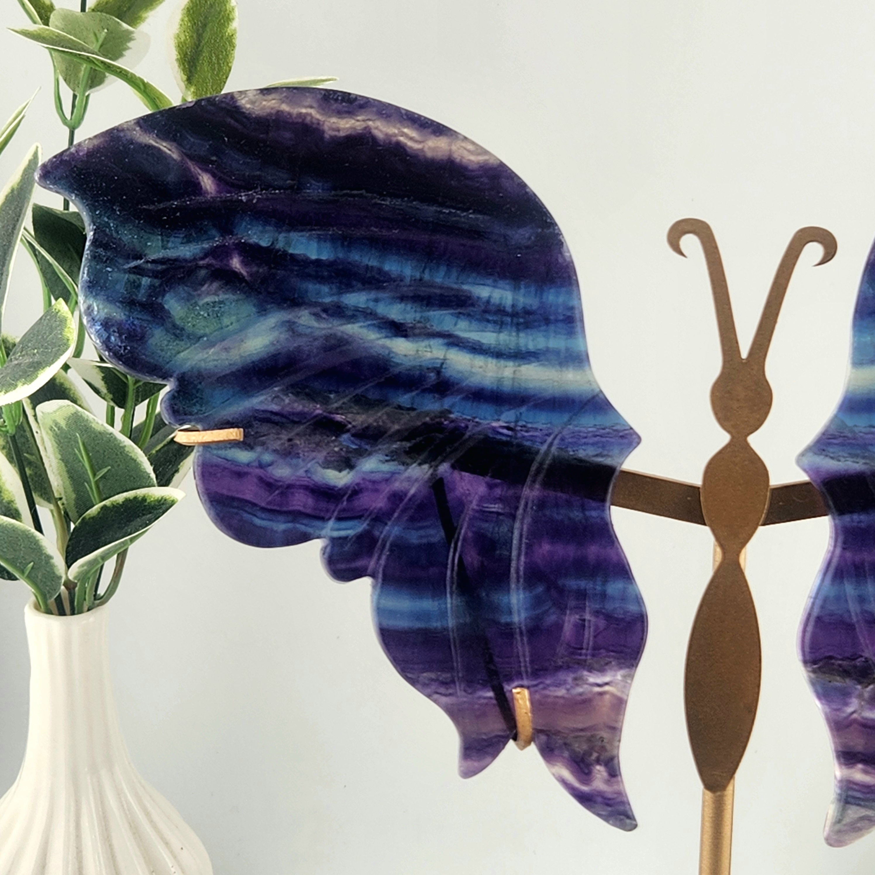 Fluorite Butterfly Wings On Custom Gold Stand