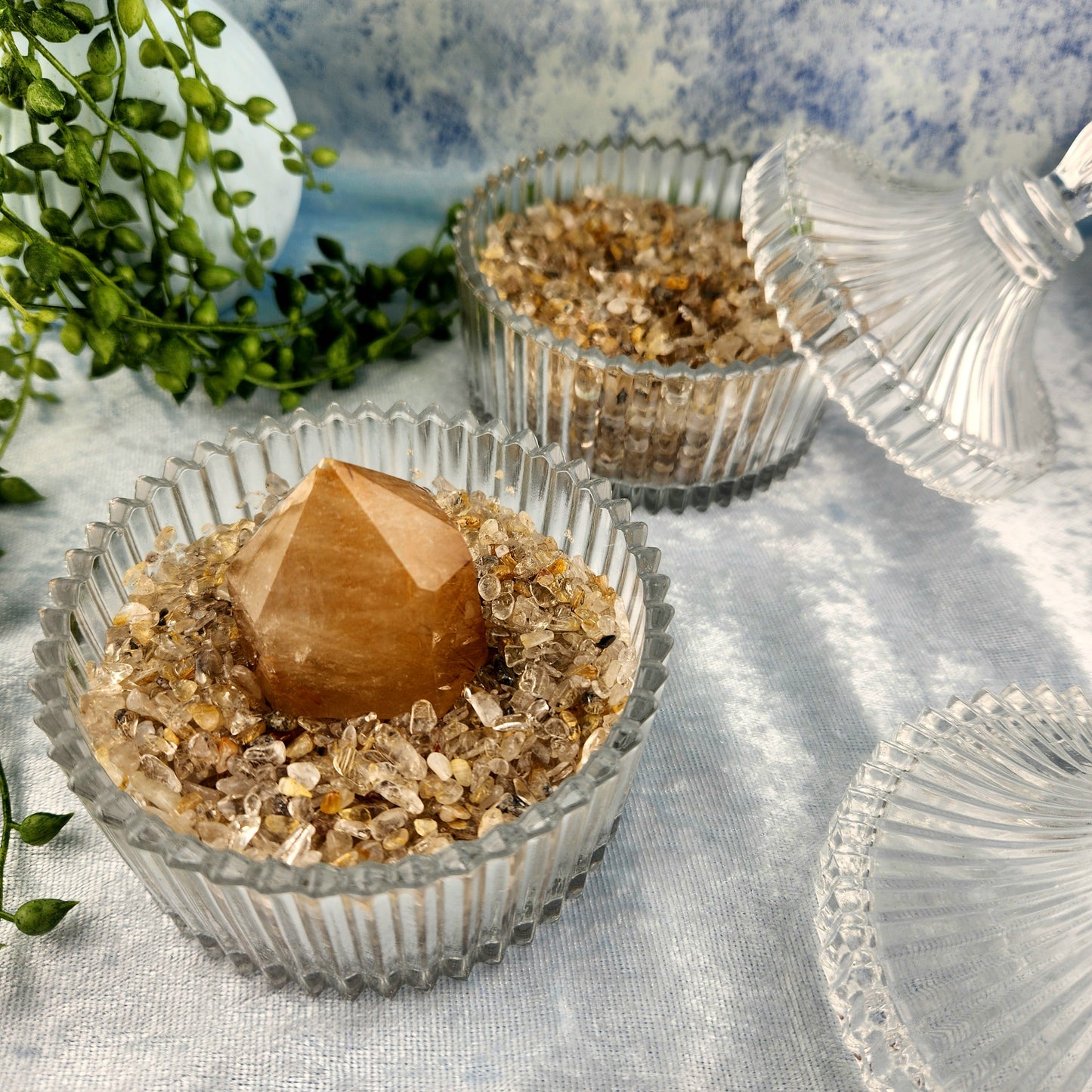 Gold Rutile Chips In Glass Jar