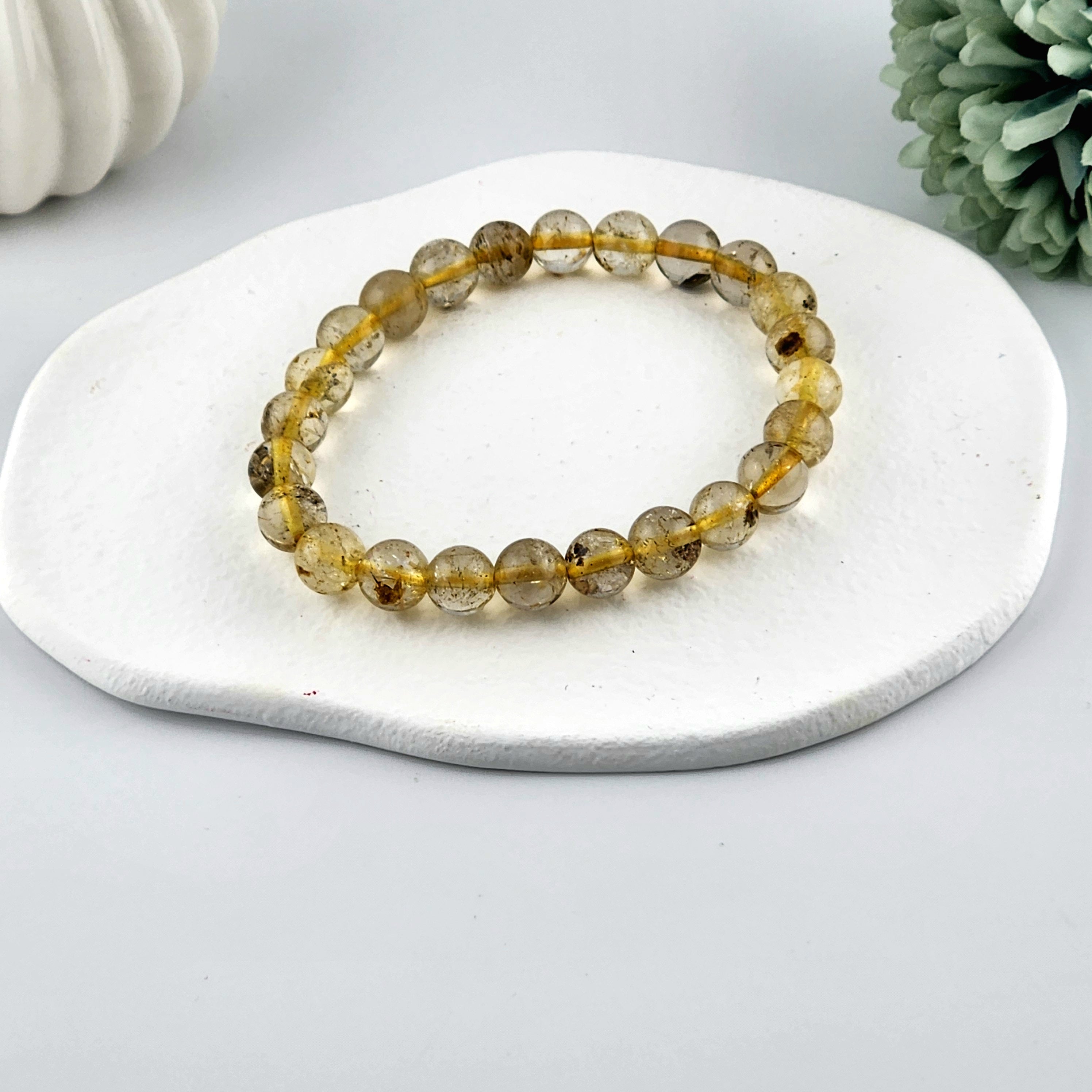 Gold Rutile Quartz Beaded Bracelet - 8mm