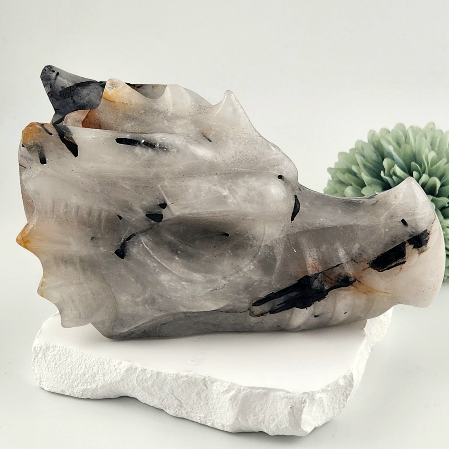 Black Rutile in Clear Quartz Dragon Head