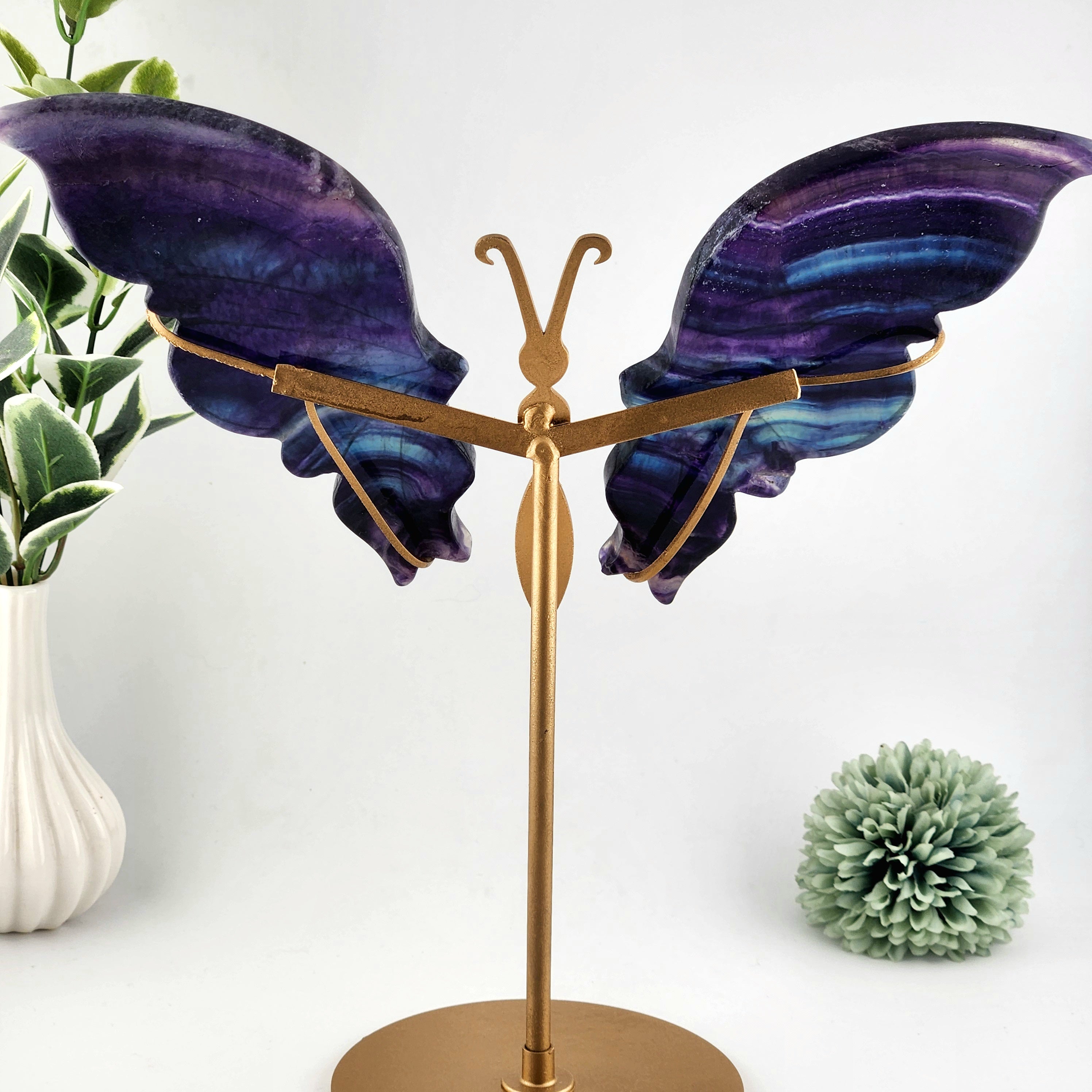 Fluorite Butterfly Wings On Custom Gold Stand