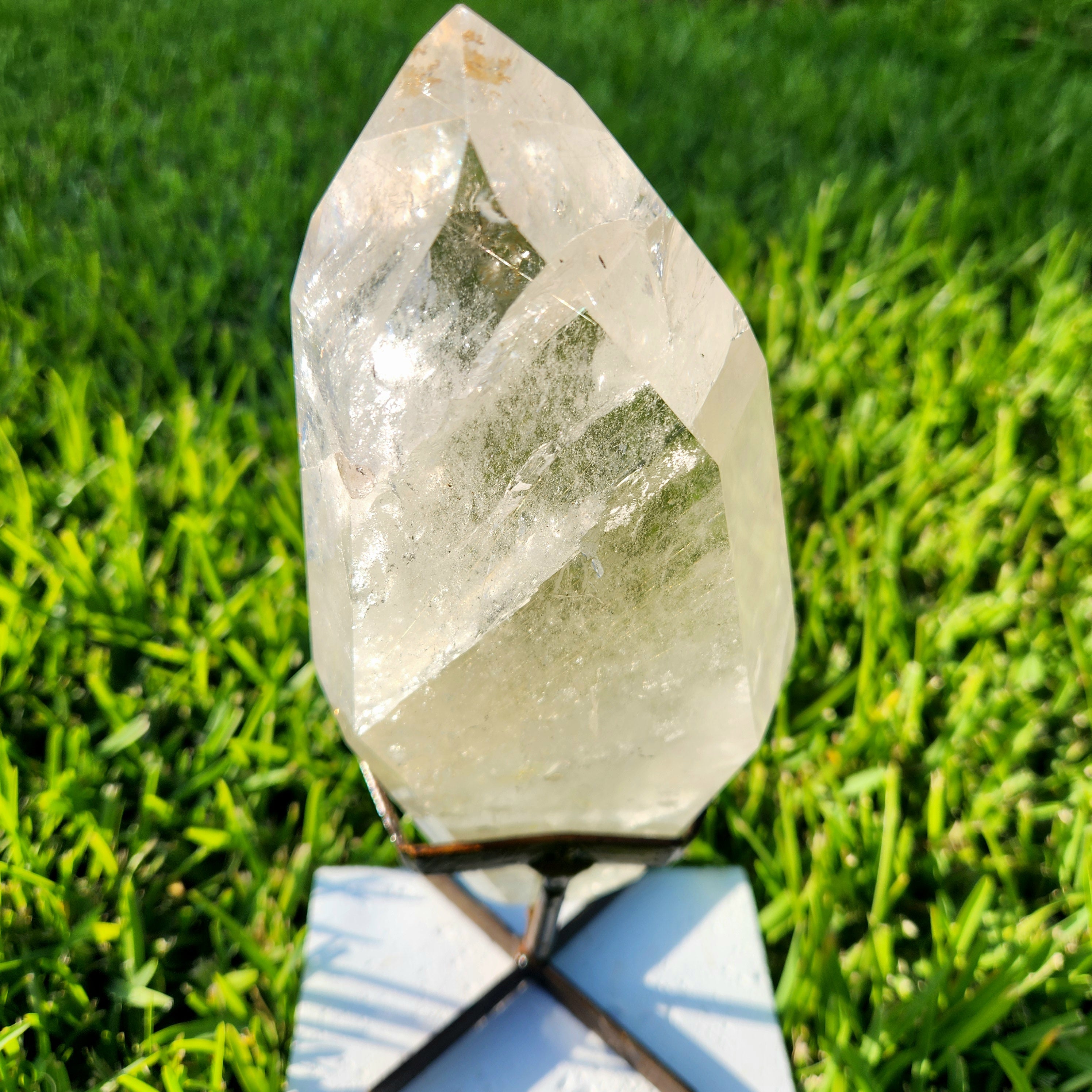 Gold Rutile Clear Quartz Statement Freeform On Custom Stand