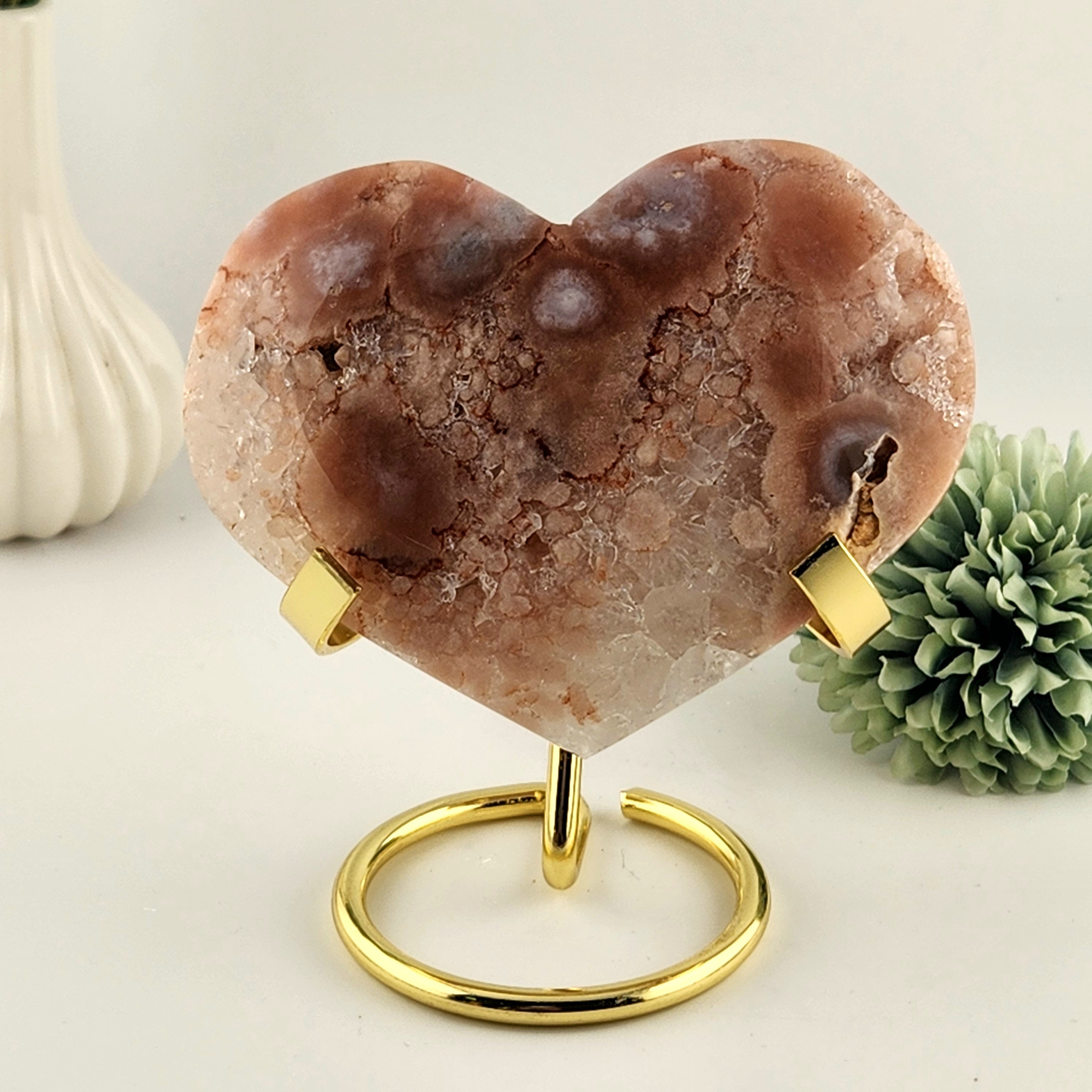 Pink Flower Agate Heart