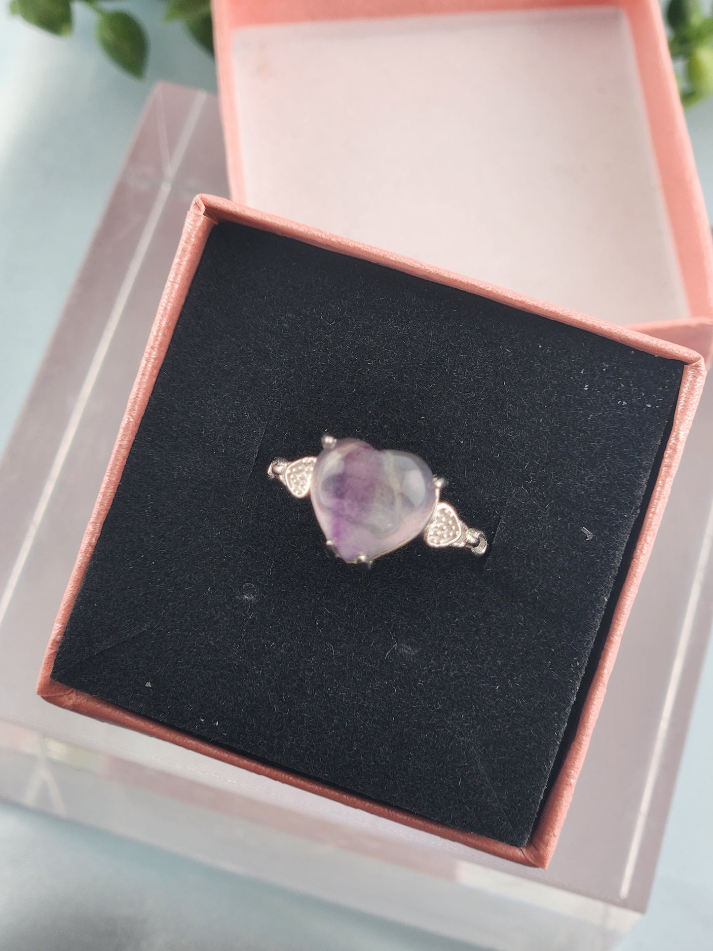 Rainbow Fluorite Heart Shaped Adjustable 925 Sterling Silver Ring