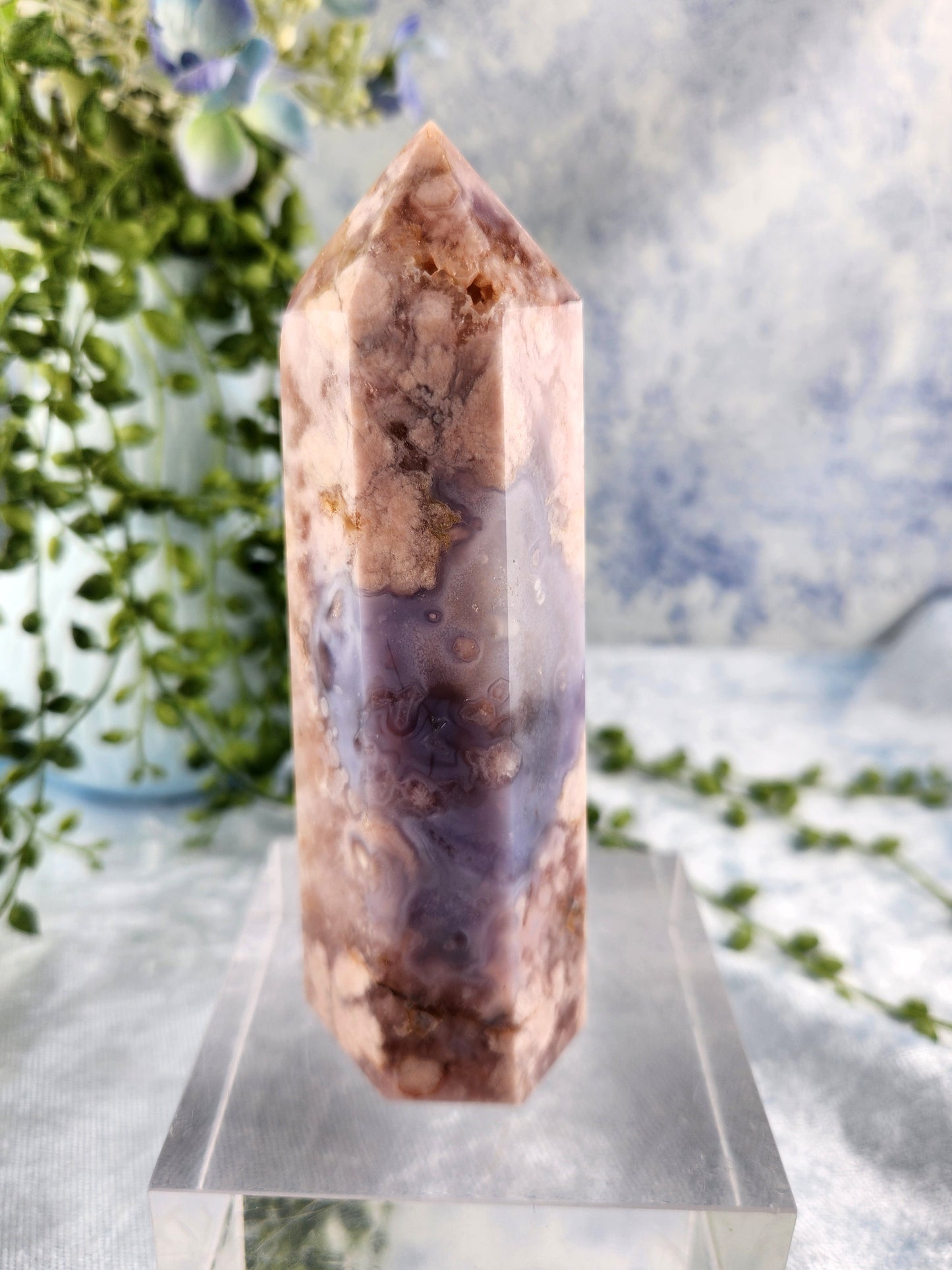 Pink and Blue Flower Agate Tower