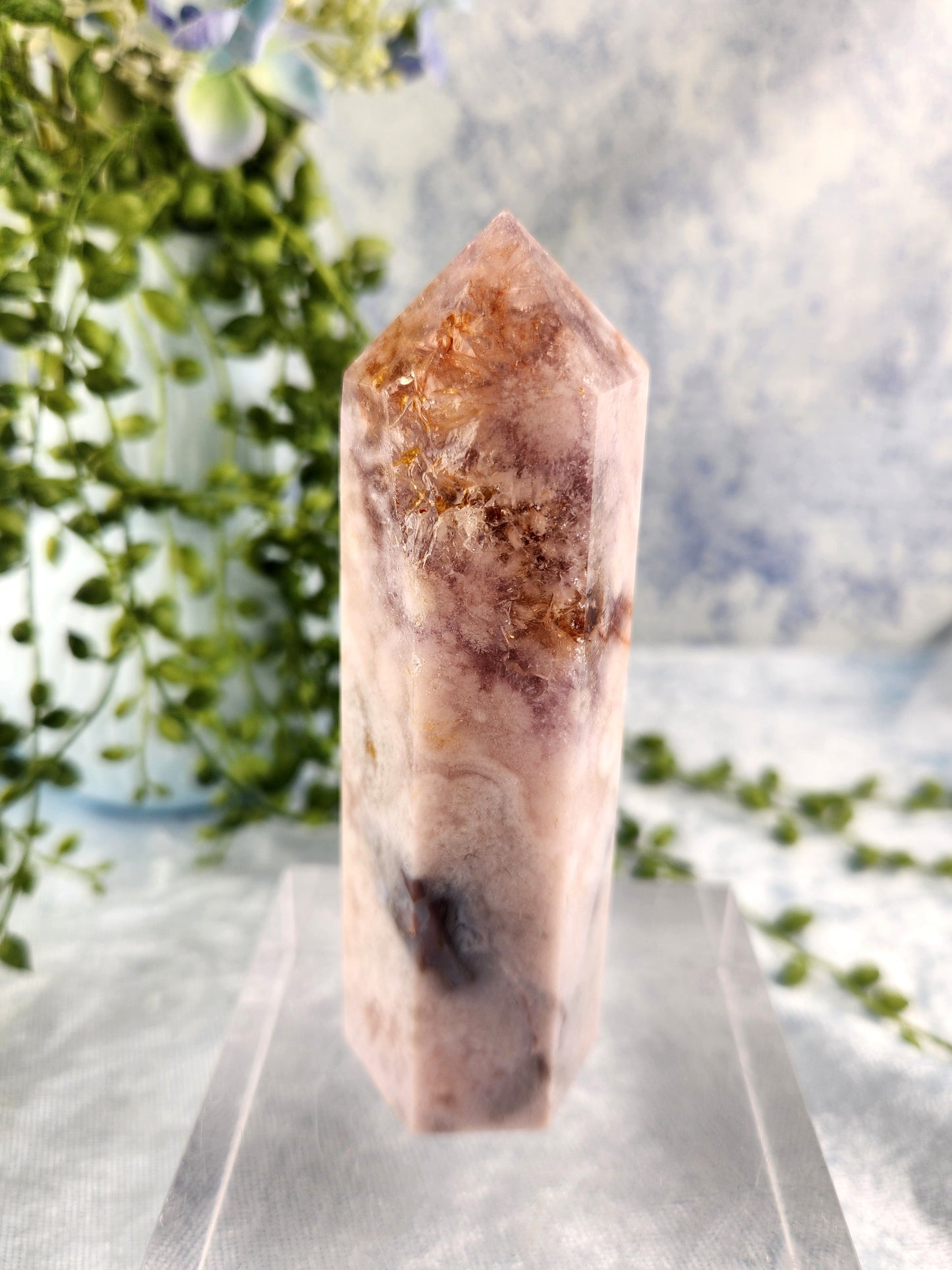 Pink Flower Agate Tower