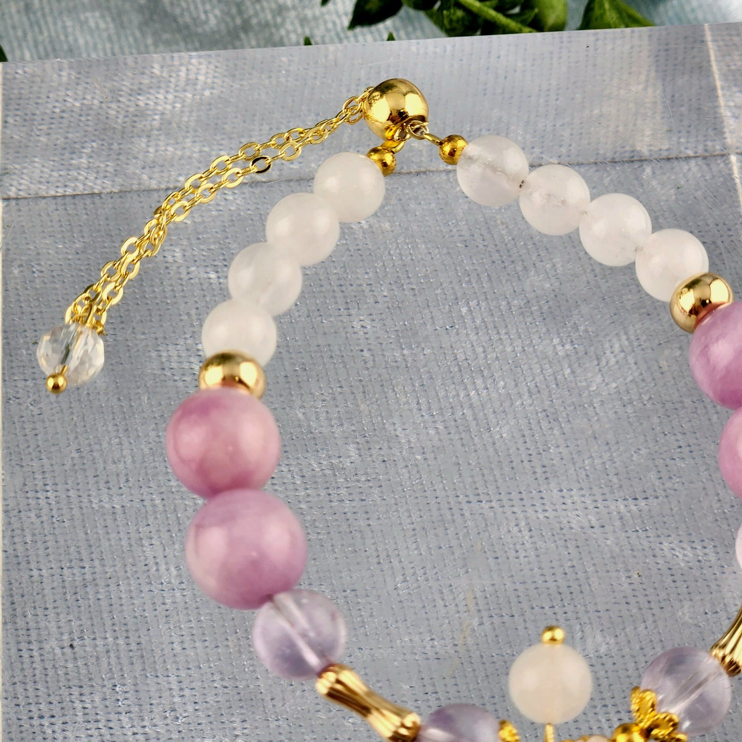 Kunzite + Amethyst + Clear Quartz Bracelet