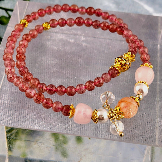 Strawberry Quartz Double Wrap Bracelet