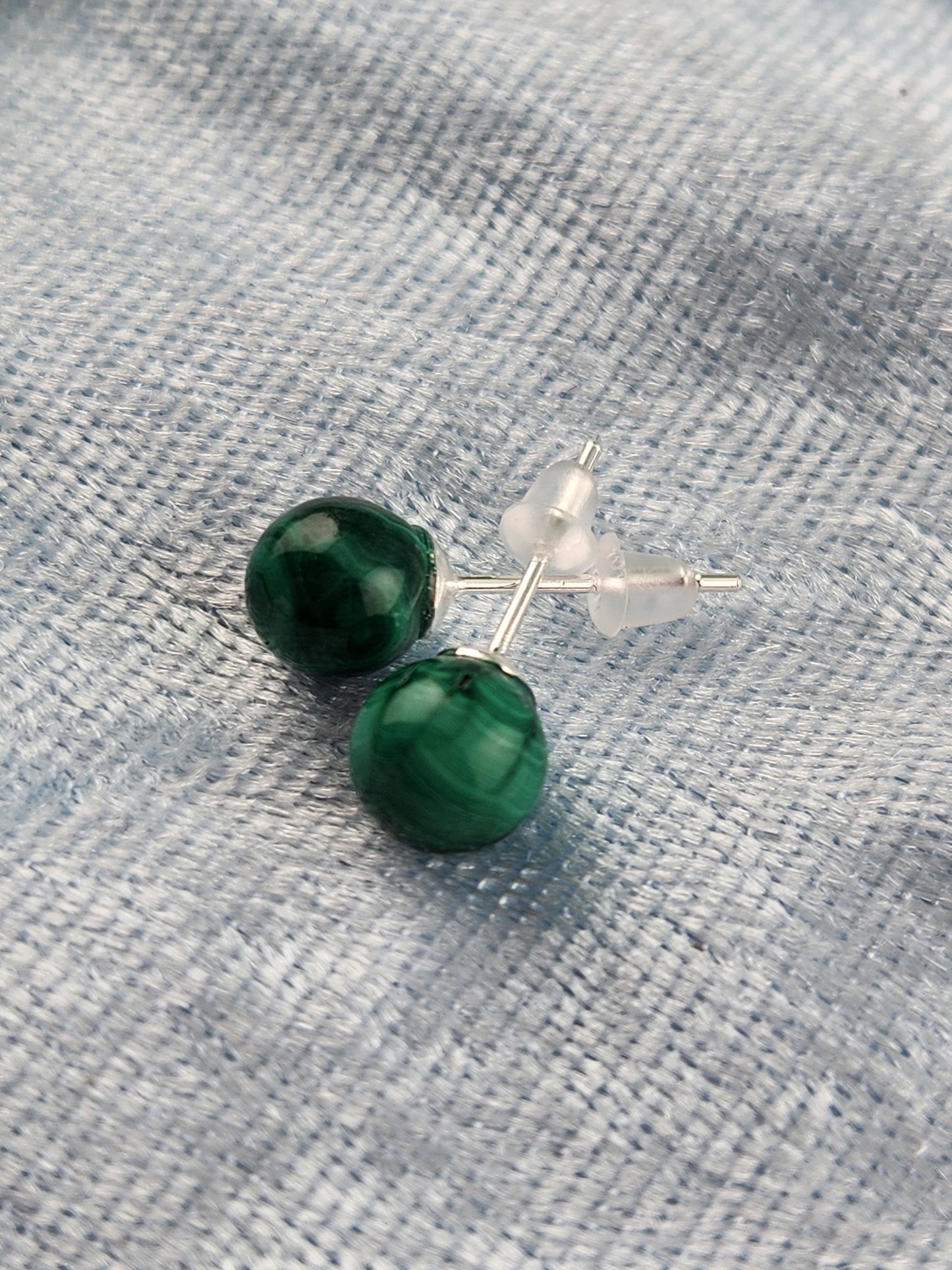 Malachite Stud Earrings - Sterling Silver 925