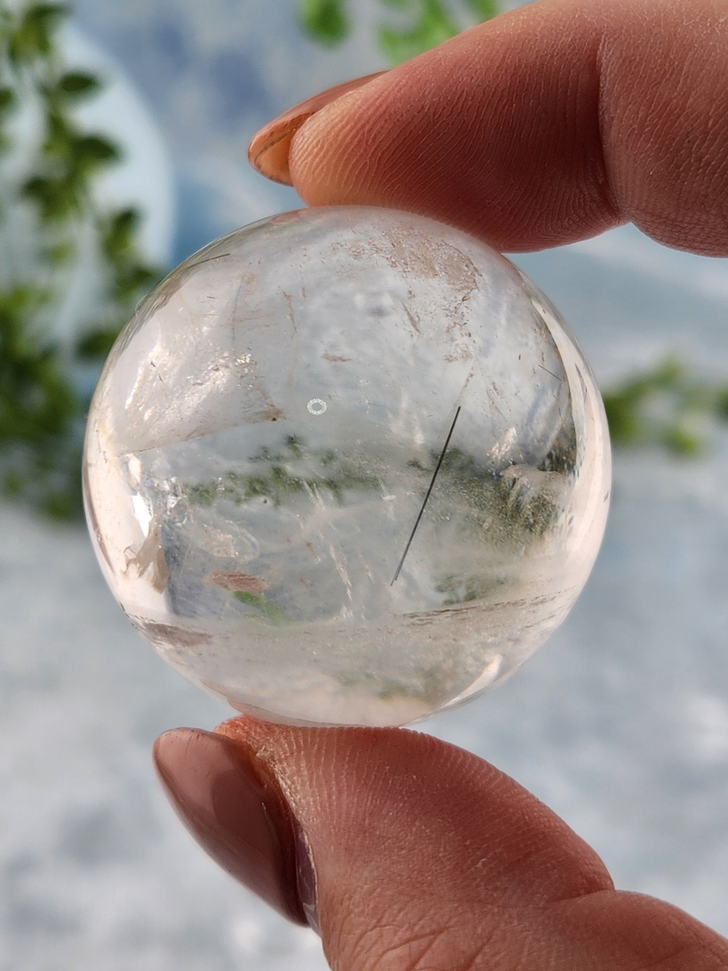 Black Rutile in Clear Quartz Sphere