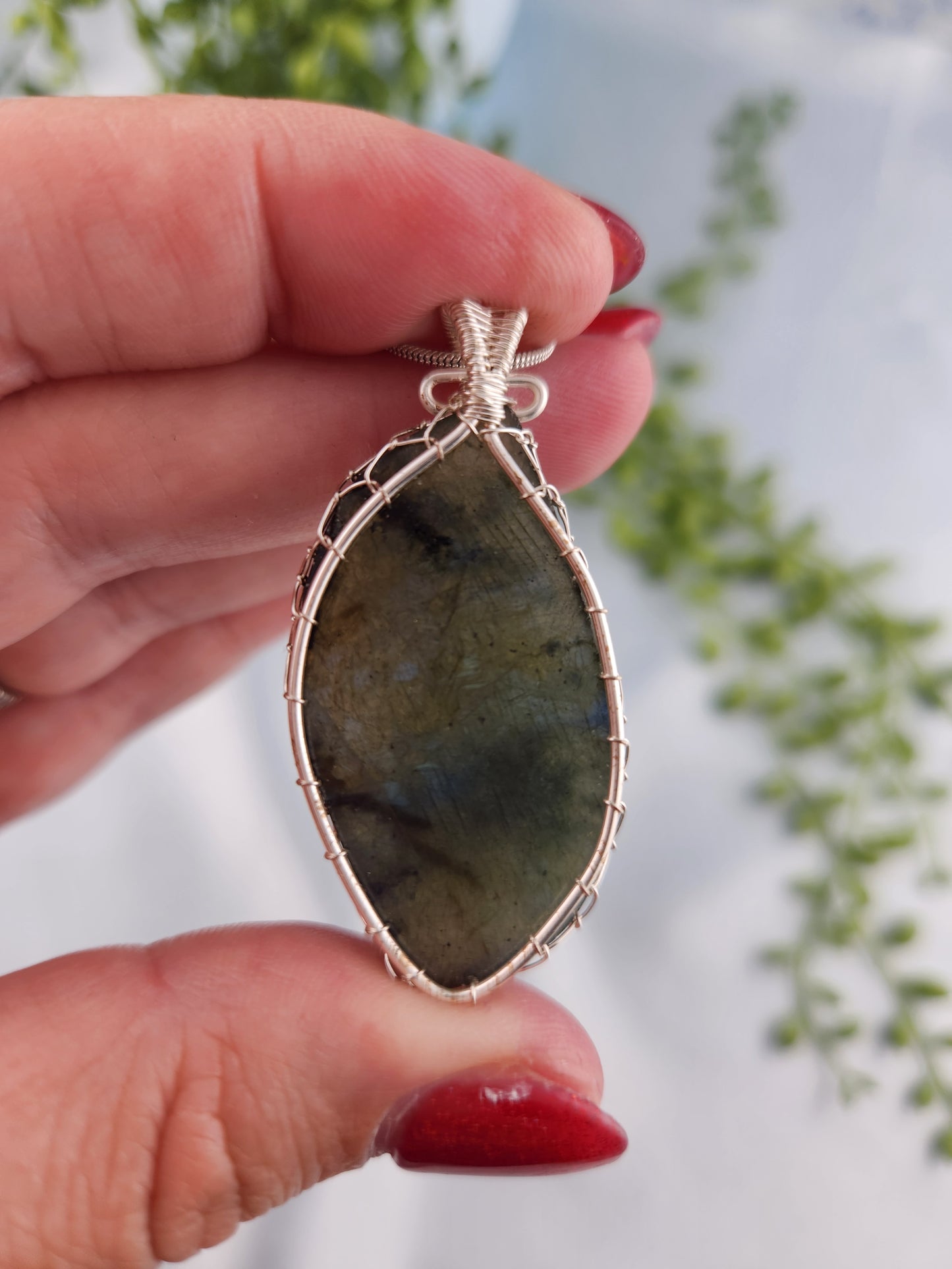 Blue/Gold Flash Labradorite Silver Wire Wrapped Pendant