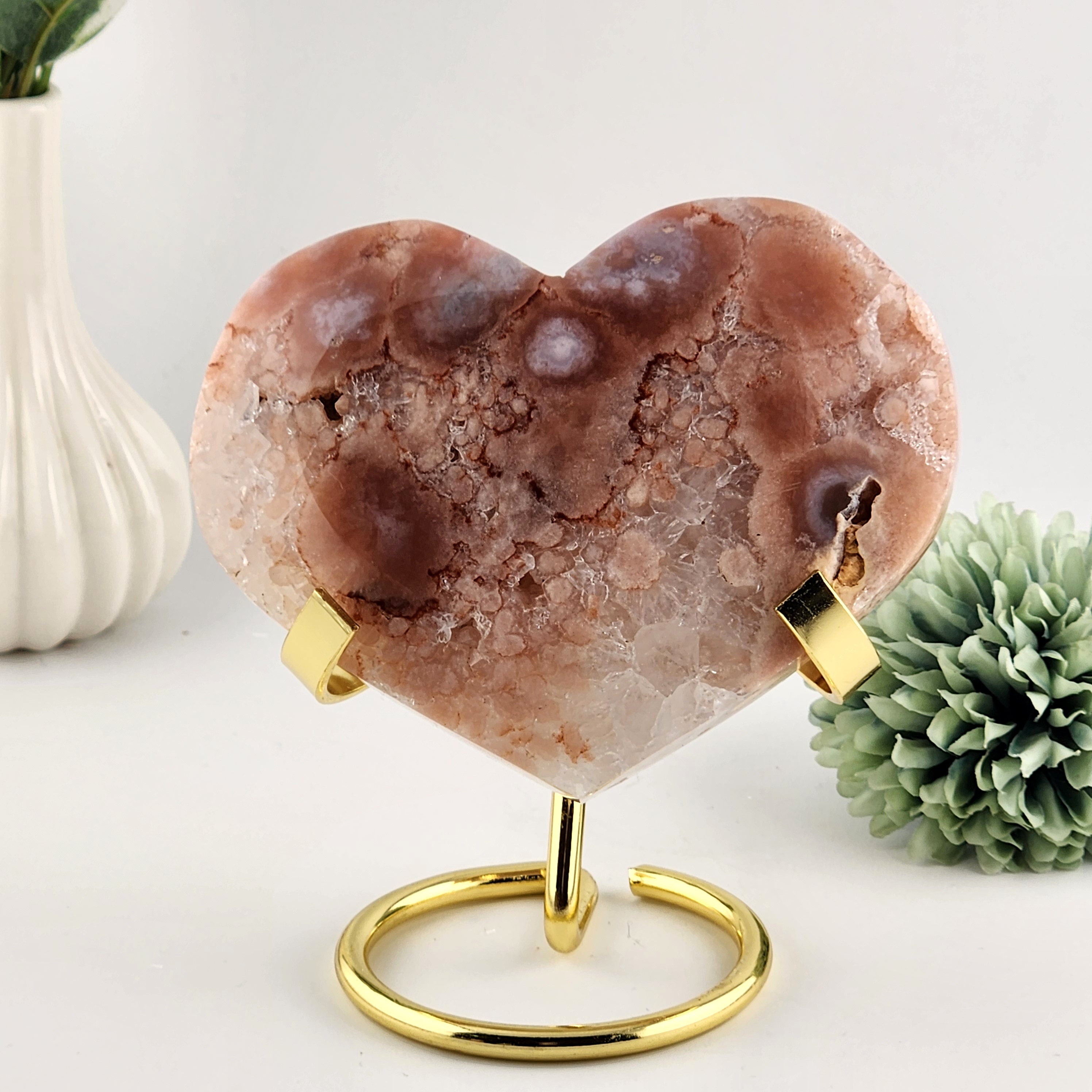 Pink Flower Agate Heart