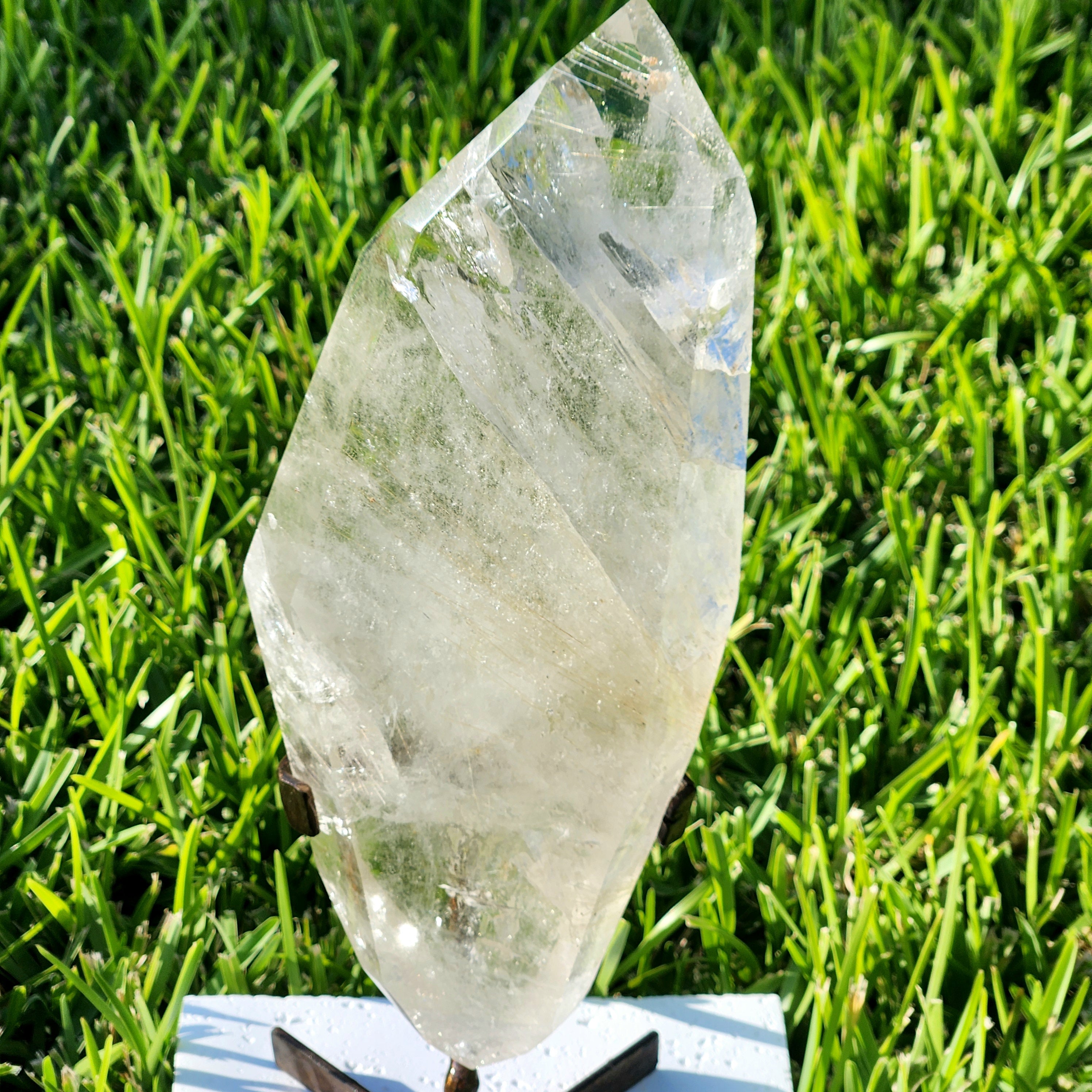 Gold Rutile Clear Quartz Statement Freeform On Custom Stand