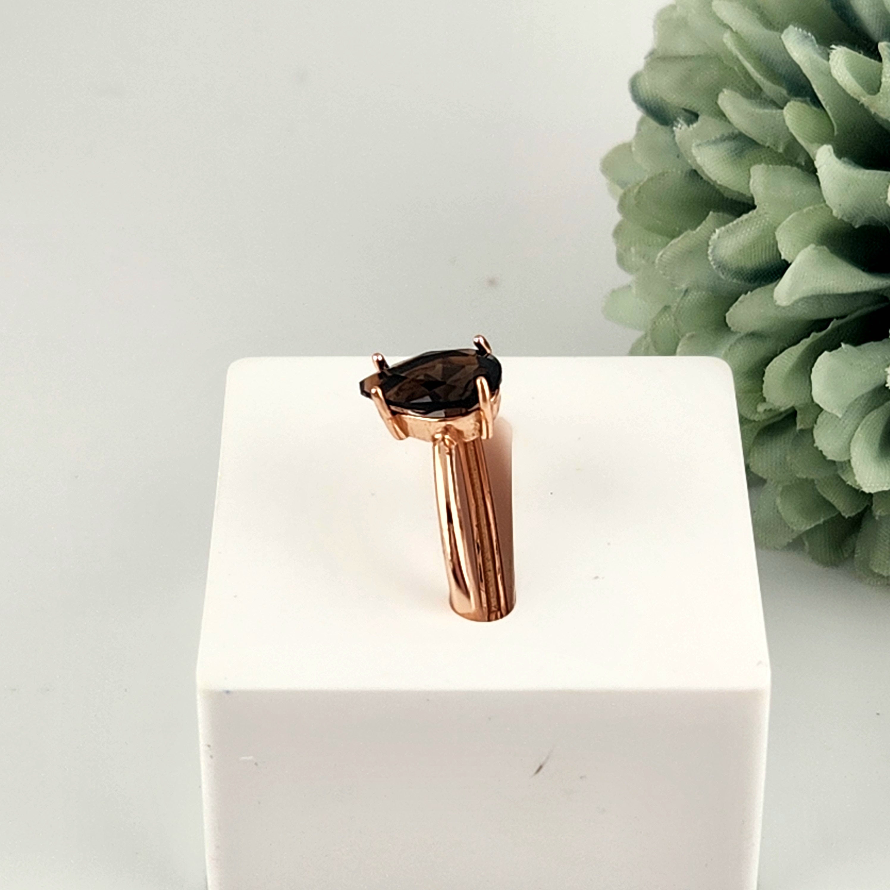 Smokey Quartz Rose Gold Ring - Adjustable S925