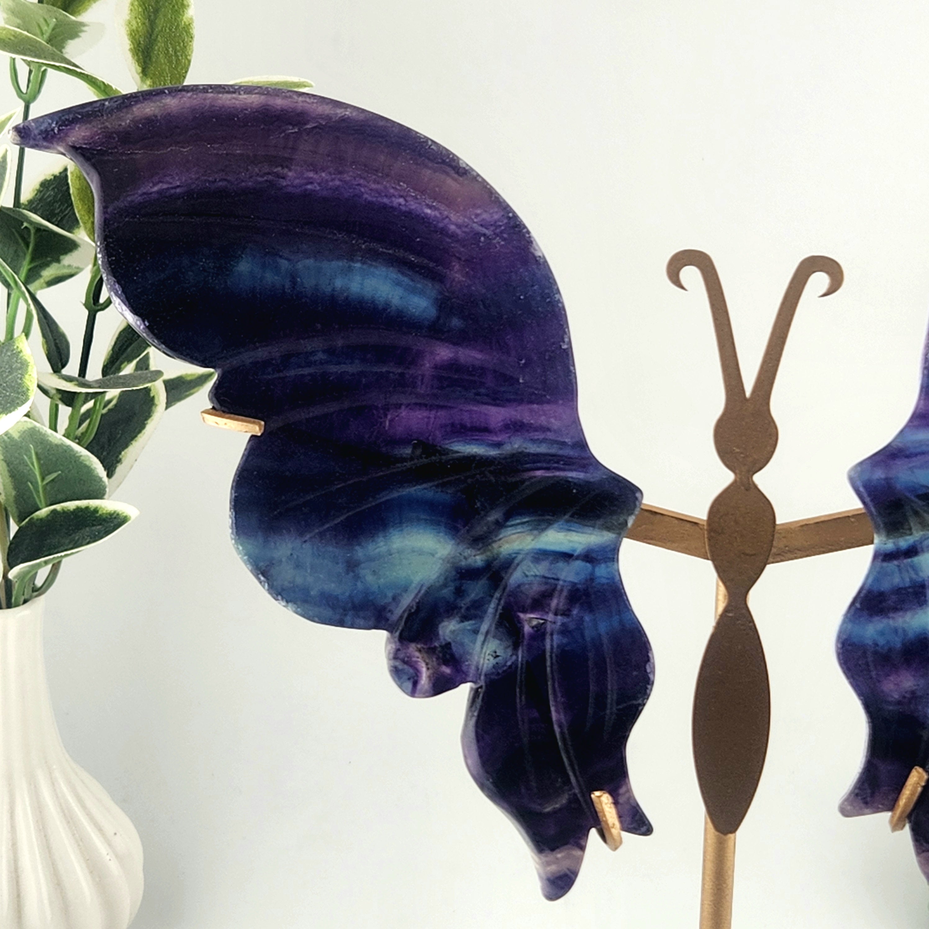 Fluorite Butterfly Wings On Custom Gold Stand