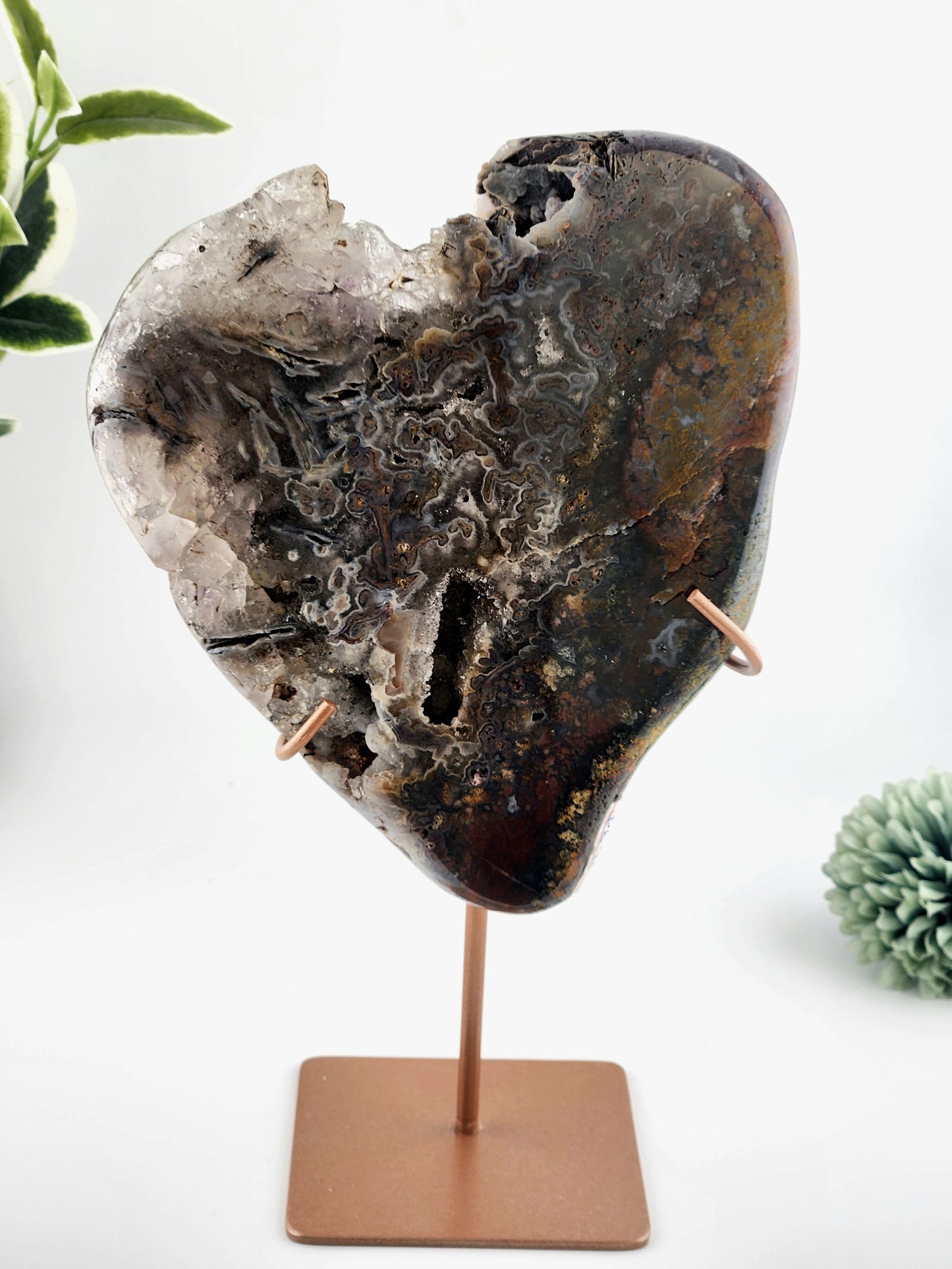 Jasper with Quartz Slab on Custom Gold Stand