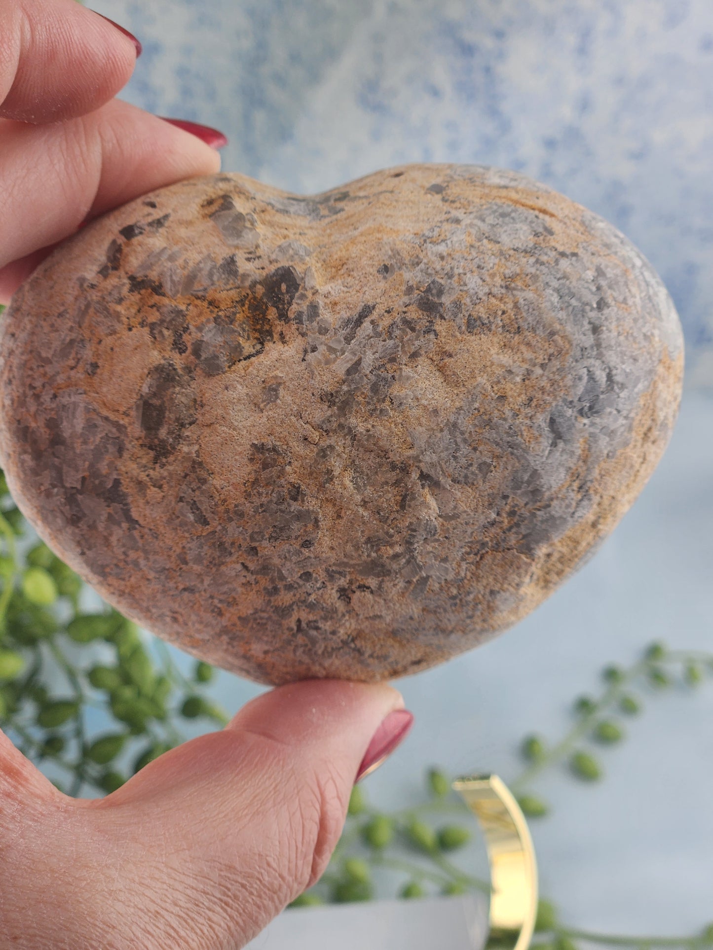 Celestite Heart On Gold Stand