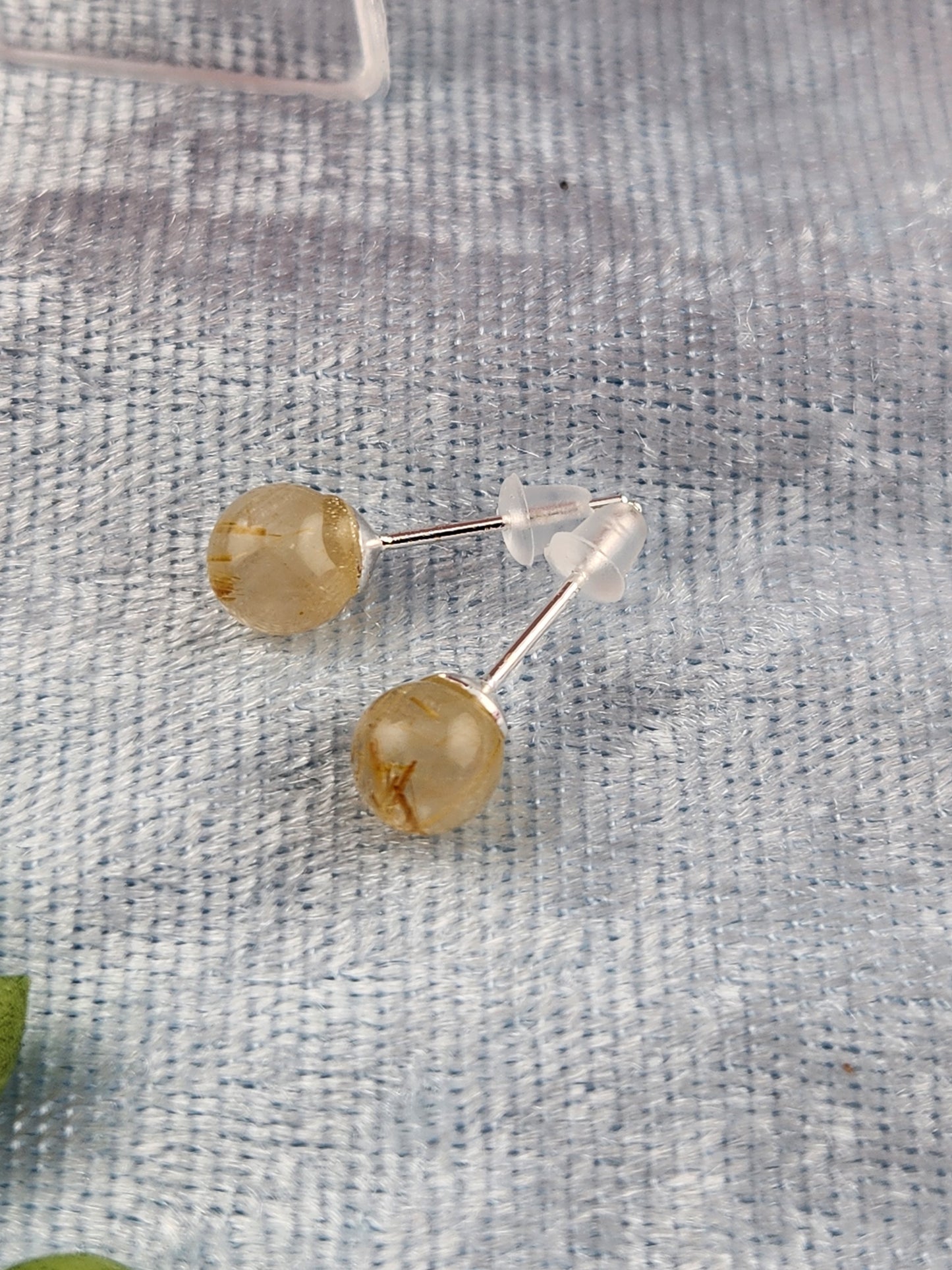 Gold Rutile Stud Earrings - Sterling Silver 925