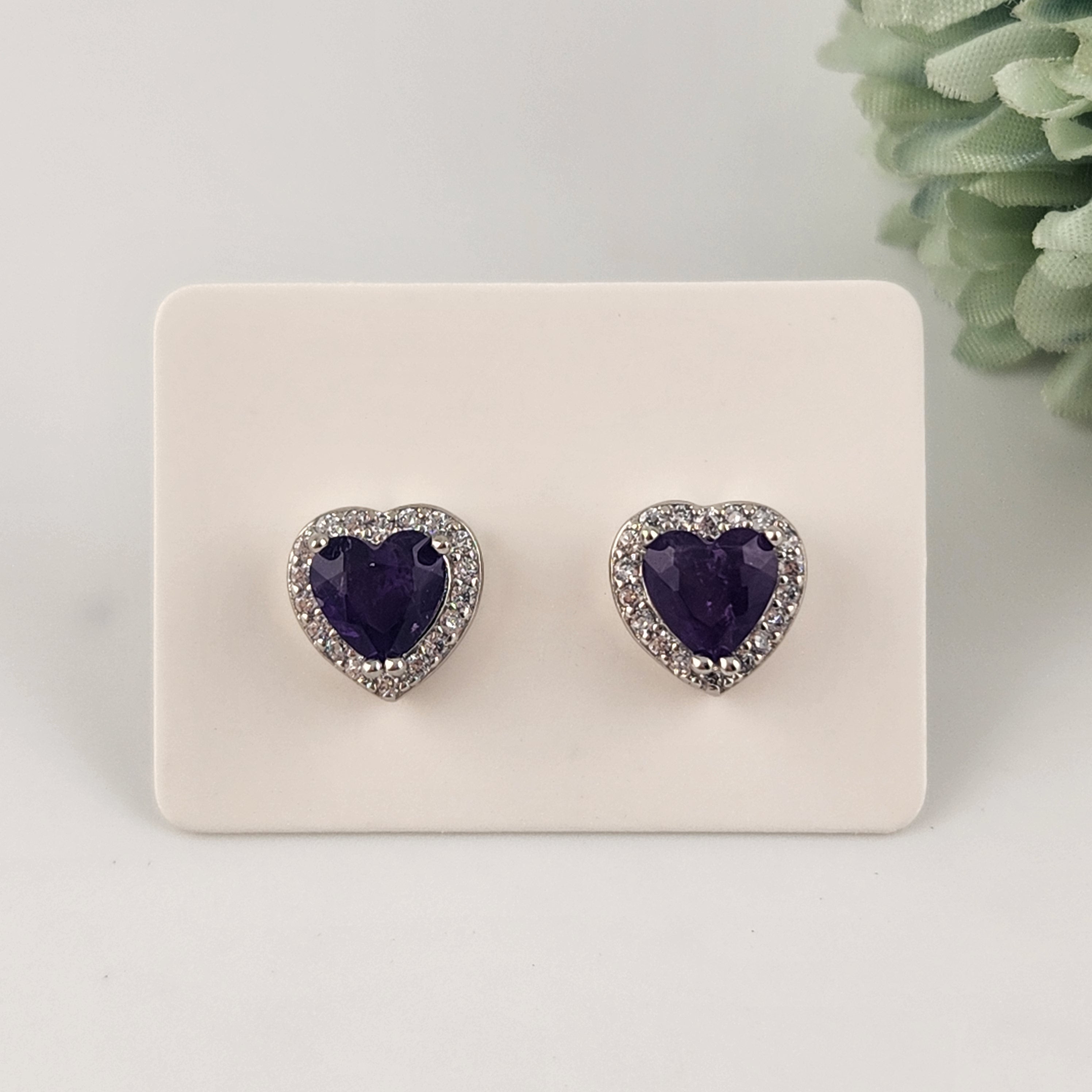 Amethyst Heart S925 Earrings