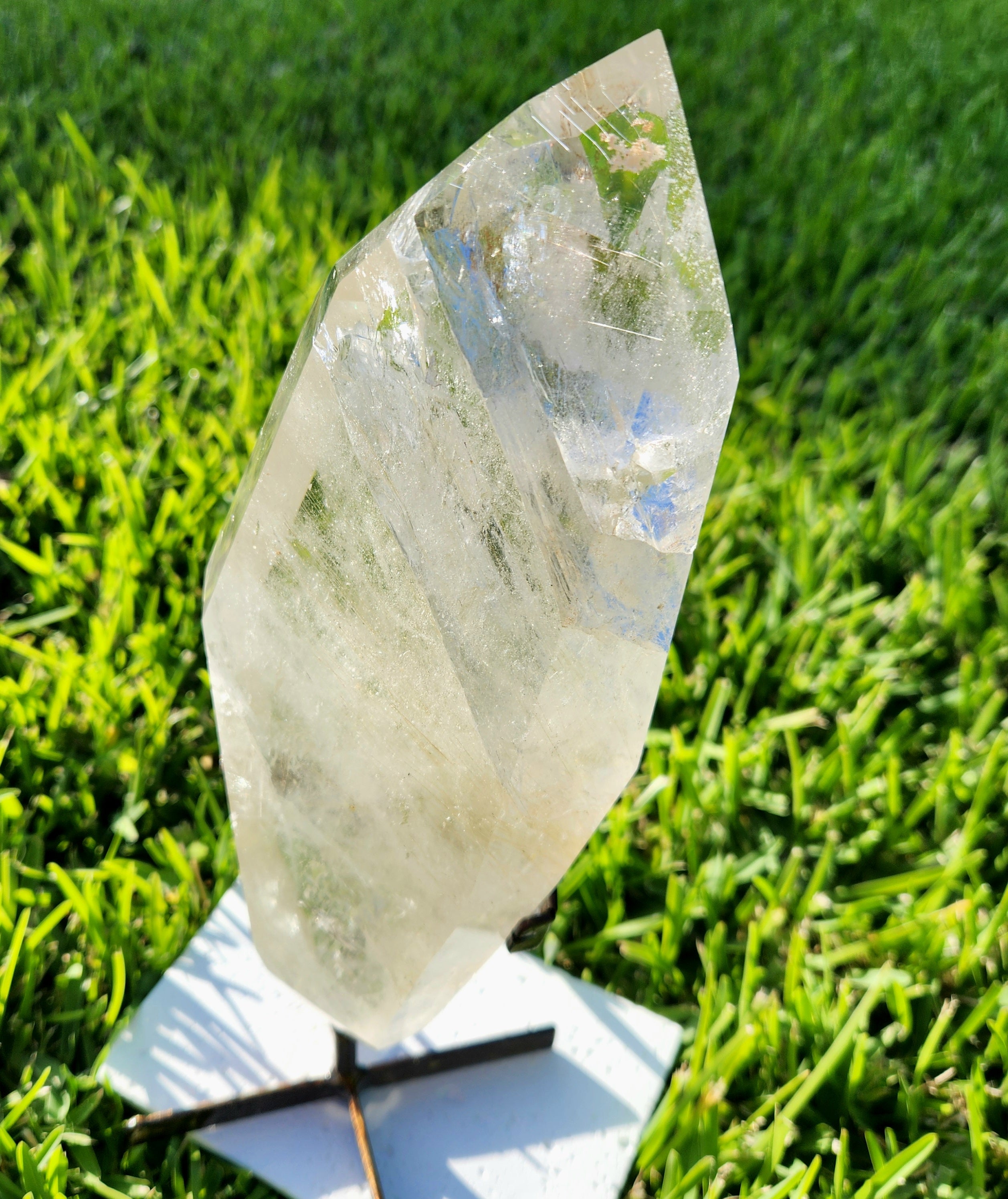 Gold Rutile Clear Quartz Statement Freeform On Custom Stand