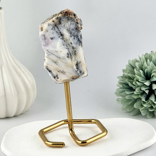 Dendritic Opal Raw On Gold Stand