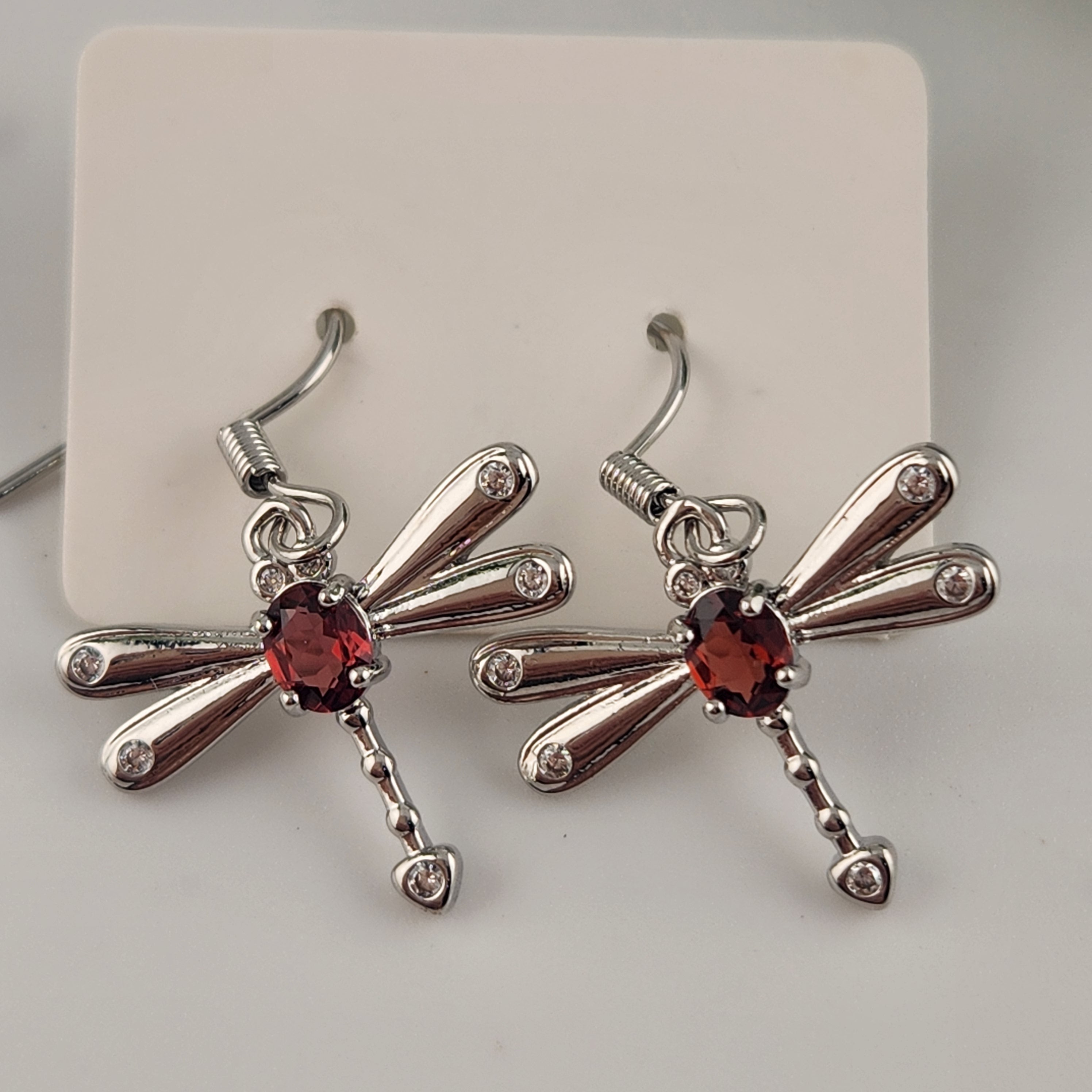 Garnet Dragonfly S925 Earrings