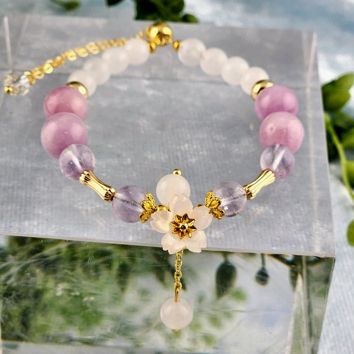 Kunzite + Amethyst + Clear Quartz Bracelet