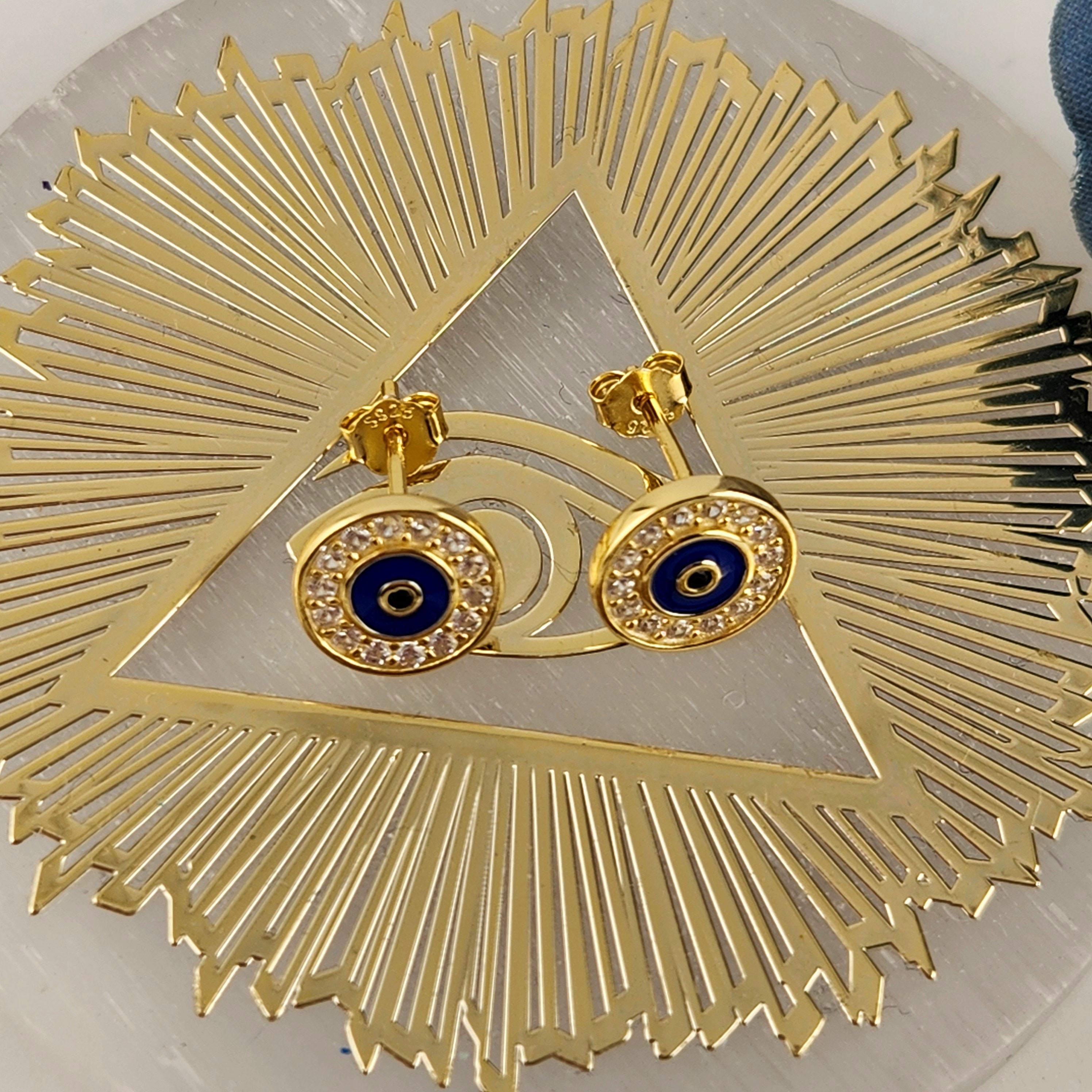 Evil Eye Round Stud Earring- Gold Plated S925