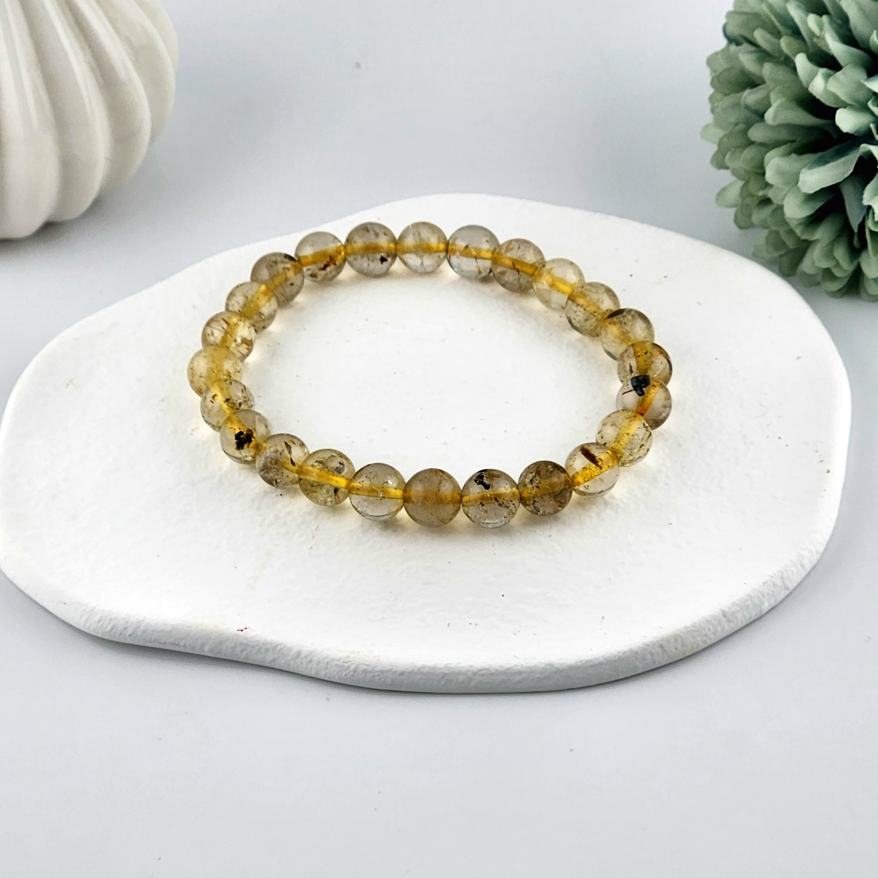 Gold Rutile Quartz Beaded Bracelet - 8mm