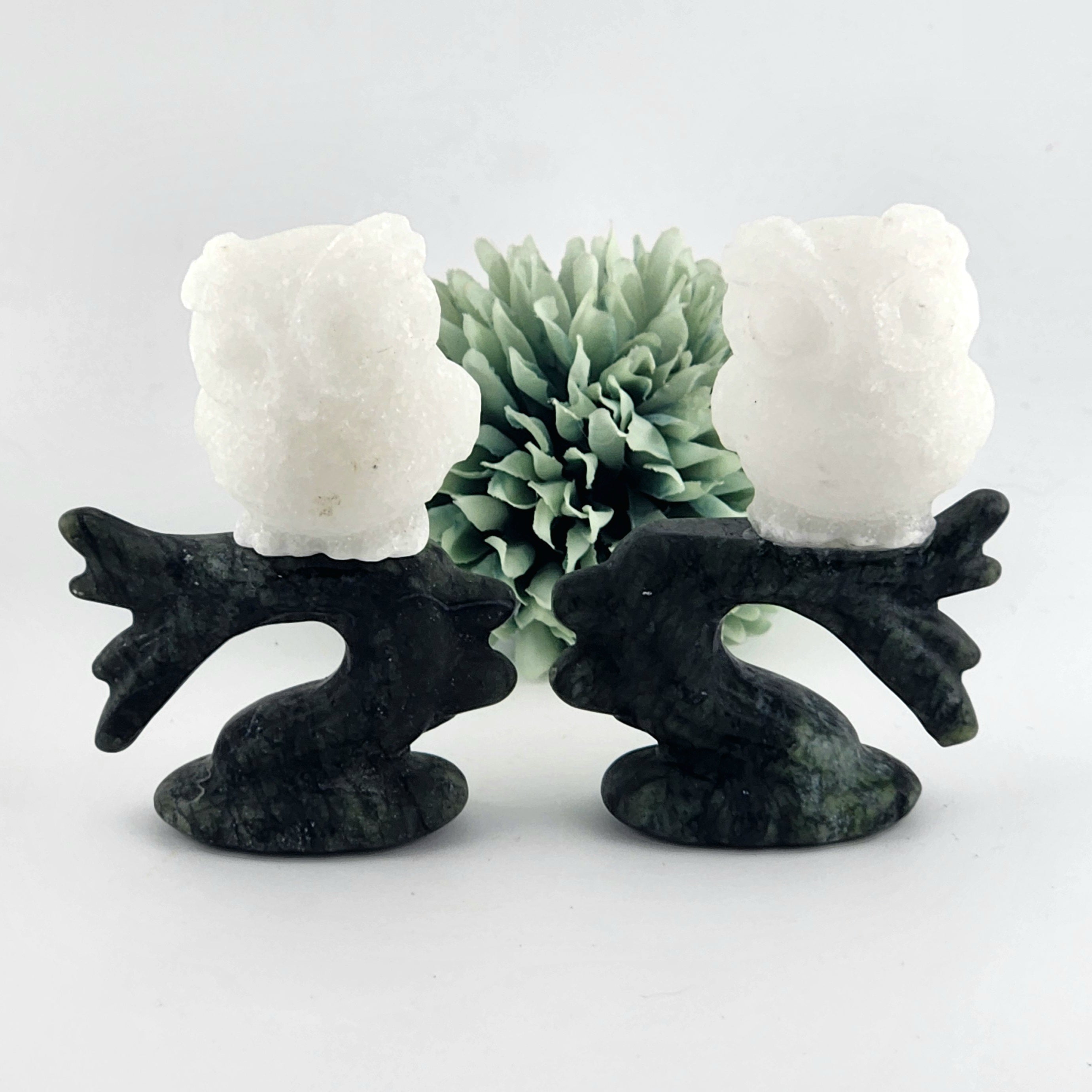 White Jade Owl on Green Jade Branch