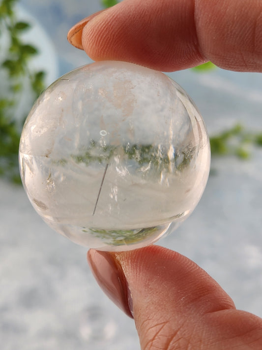 Black Rutile in Clear Quartz Sphere