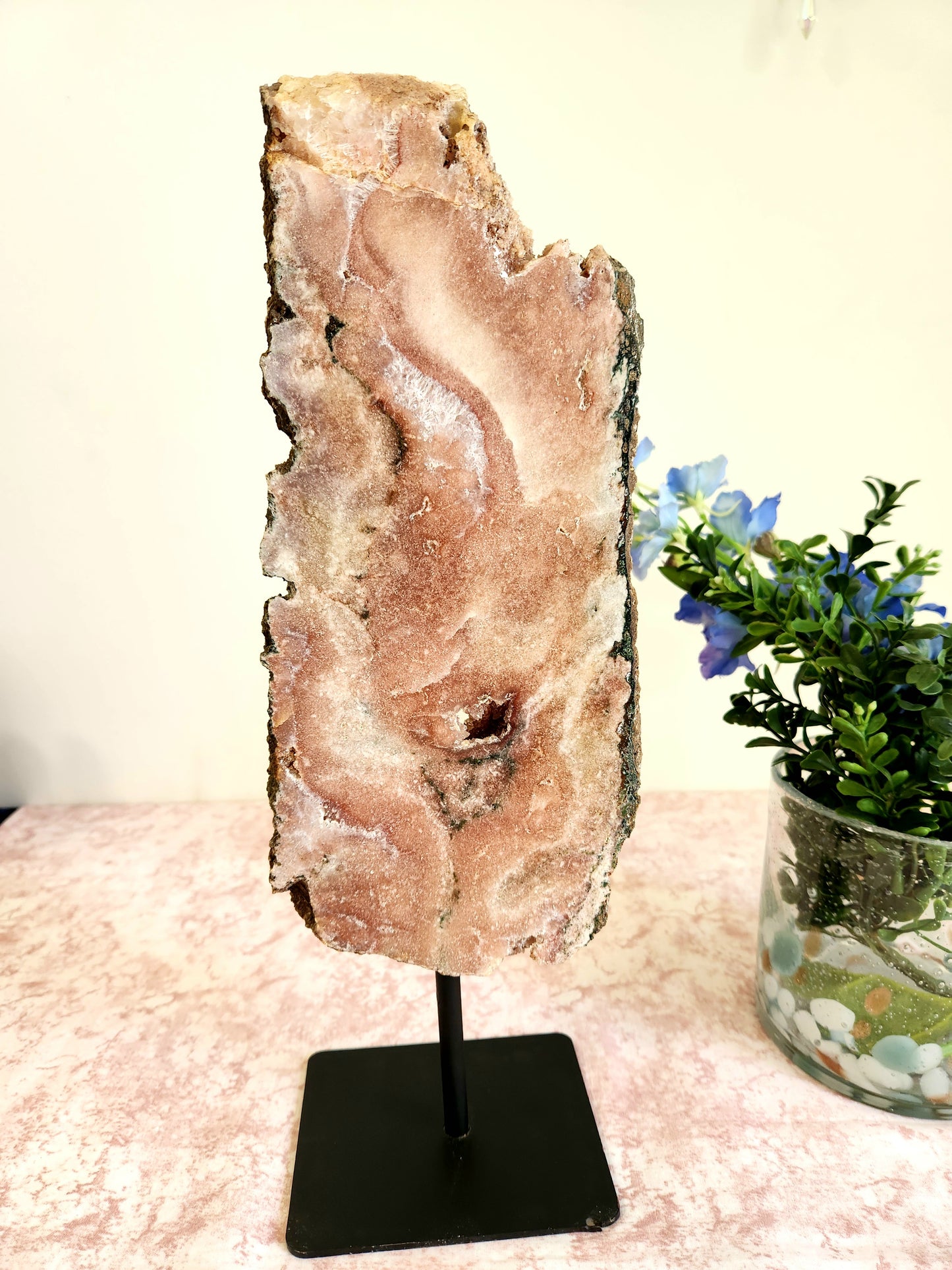 Pink Amethyst Slab on Custom Stand - "Ruby"