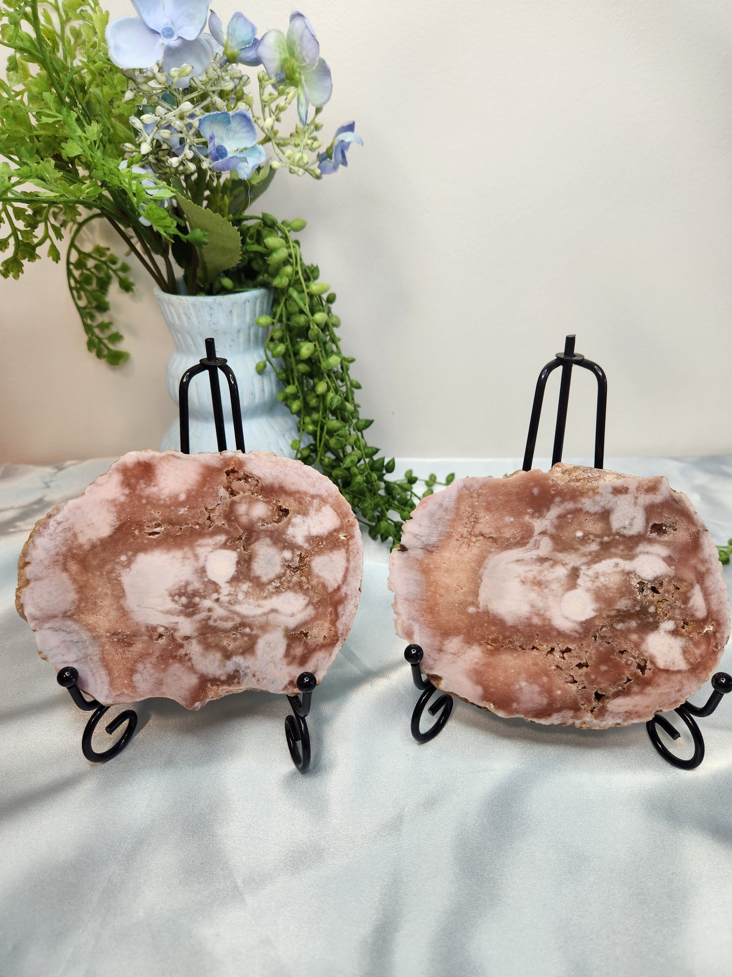 Pink Amethyst Polished Geode Slab Pair