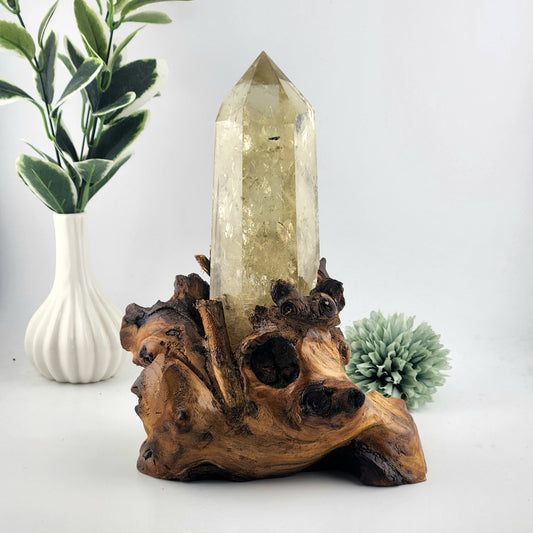 Smokey Citrine Tower on Custom Wood Stand