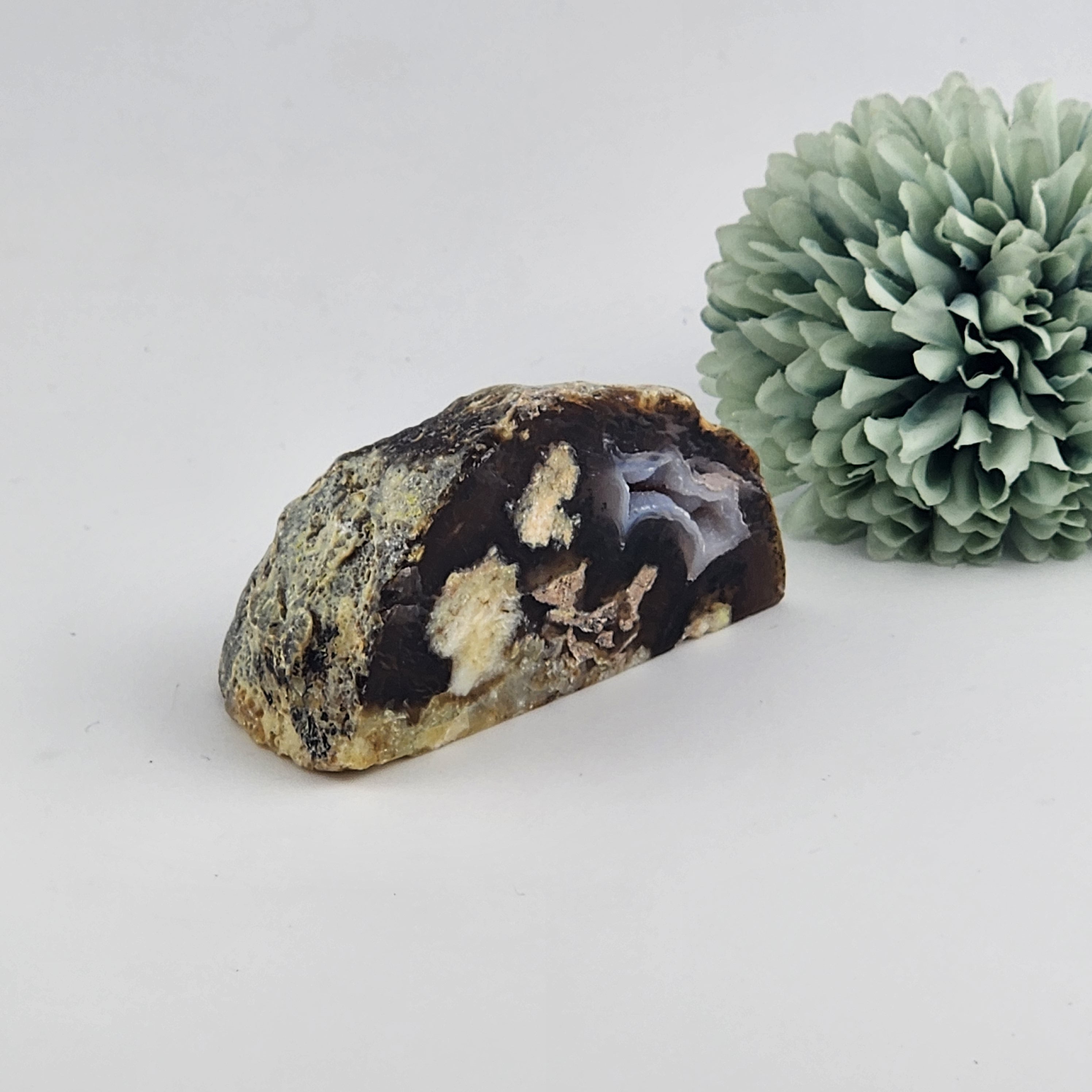 Agate Geode with Quartz Druzy + Moss Inclusions