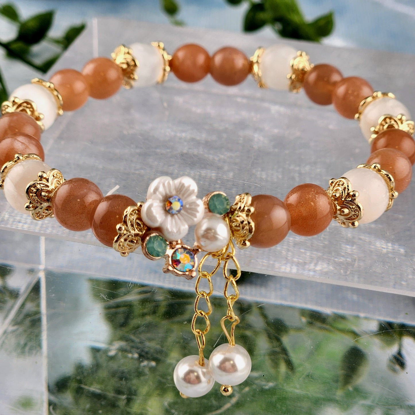 Peach Moonstone + Selenite Bracelet