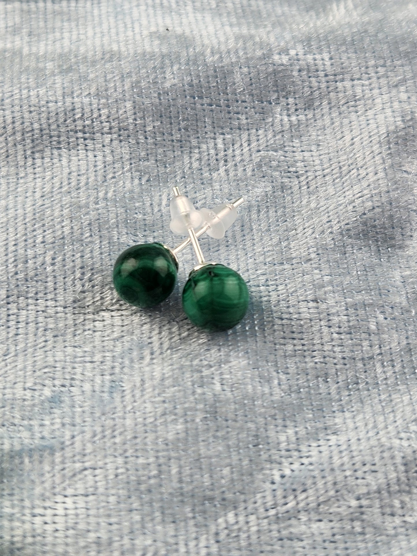 Malachite Stud Earrings - Sterling Silver 925